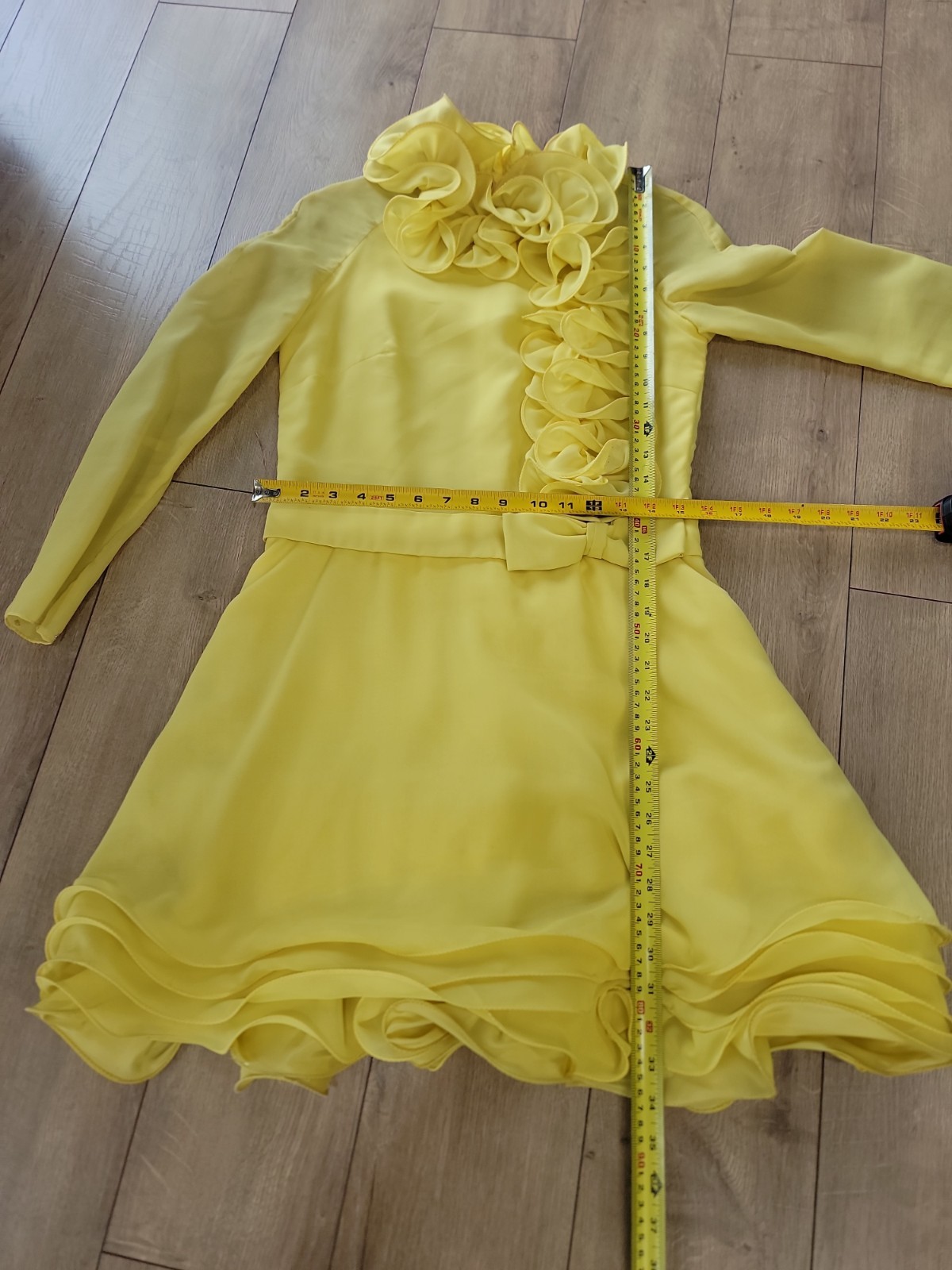 VTG 60&rsquo;s&rsquo;70s Pouponne Anvers Belgium Yellow Chiffon Ruffle Mini Dress Mod
