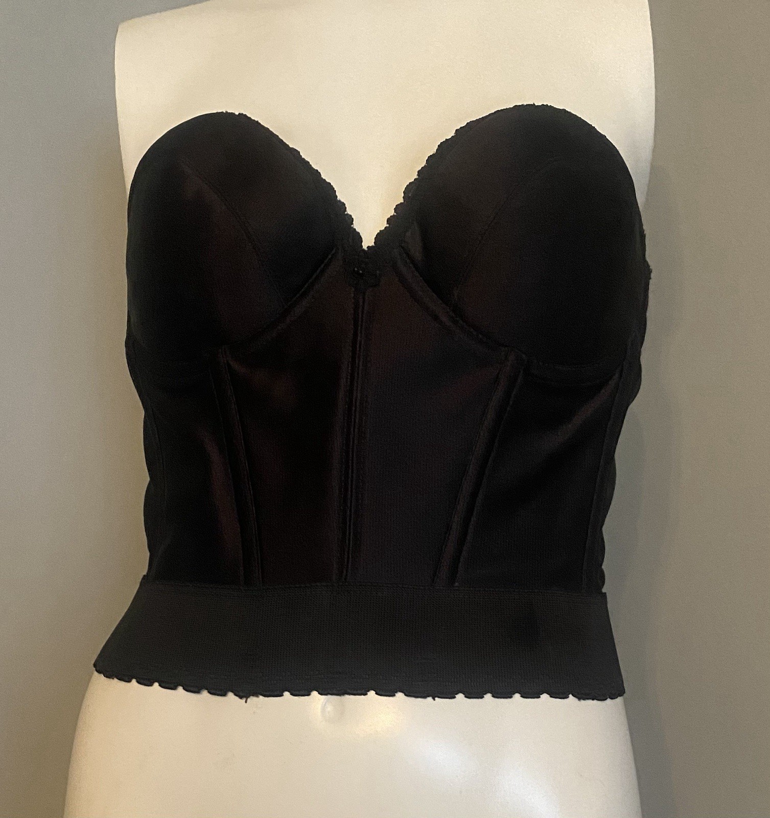Vintage Adonna Black Nylon Strapless Corset Bustier Bra 38B Vamp Fairy Goth