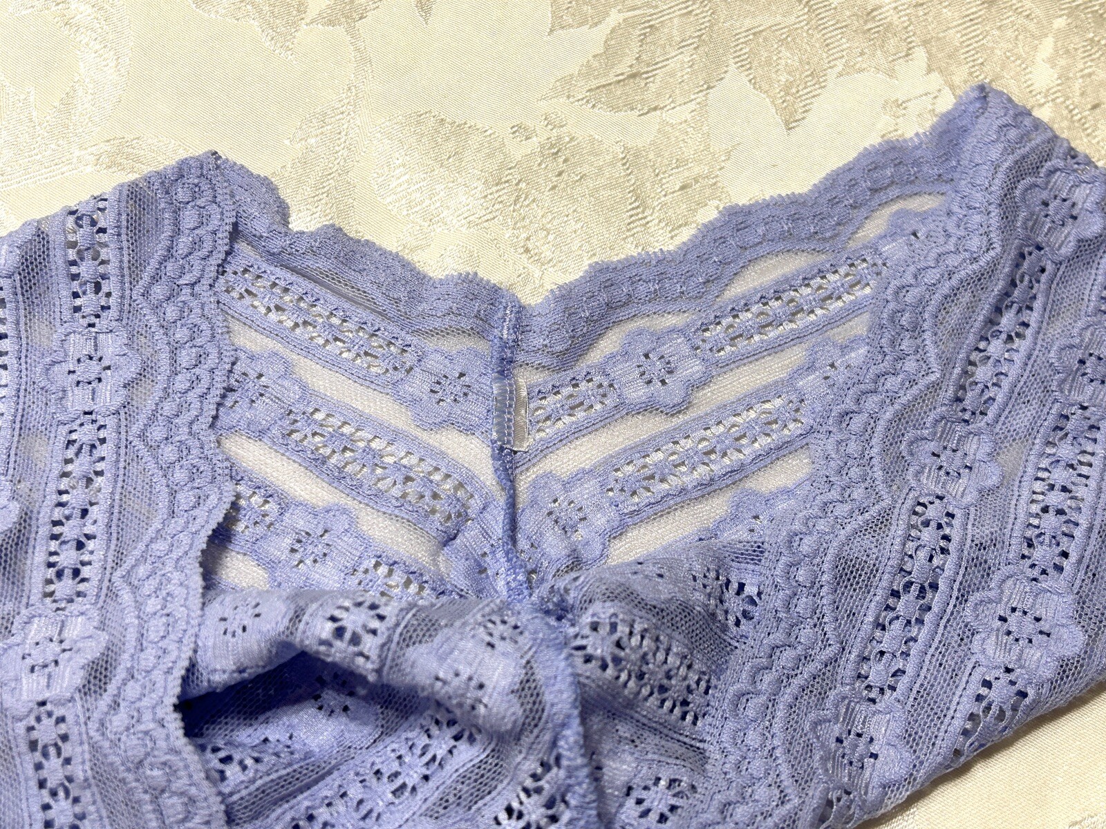 Vtg Unbranded Embroidered Floral Stretch Lace Sz 9 Blue Hipster Panties #244