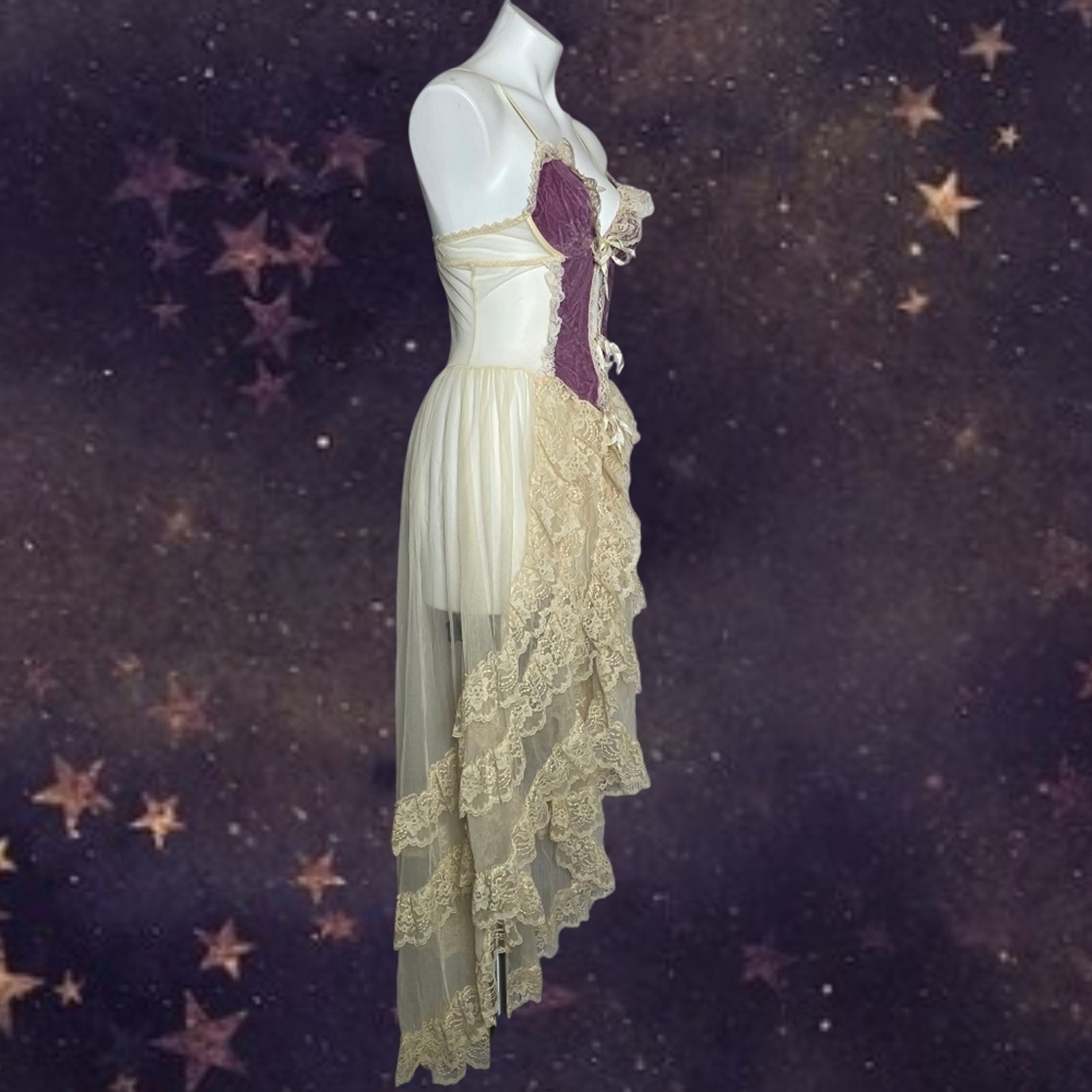 Rare 70s Faris “Treasure” Purple Velvet & Lace Fairy Negligee Gown, size Medium