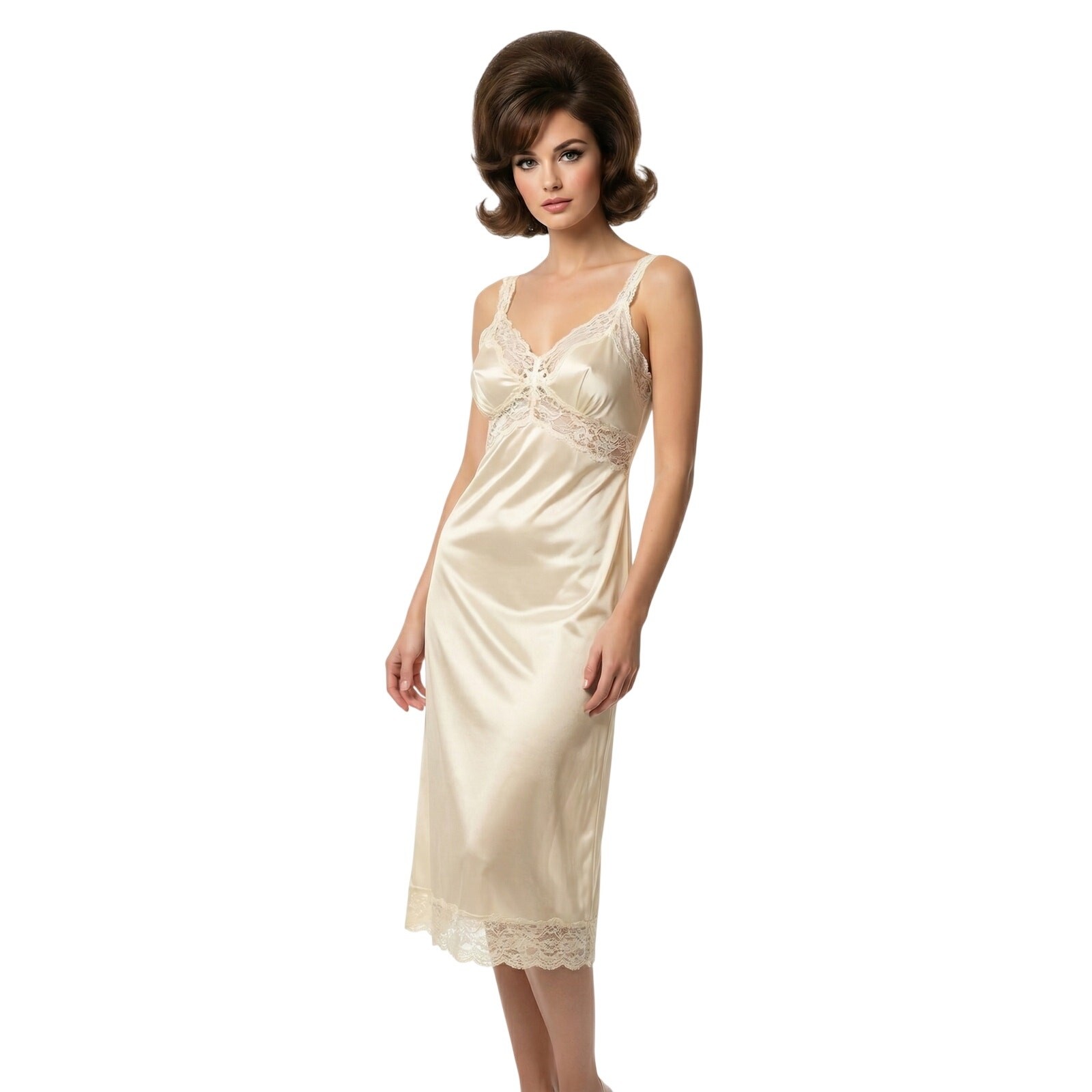 Mary Jane VTG Antron III Nylon Full Slip Ivory Lace Hem Adjustable NIP