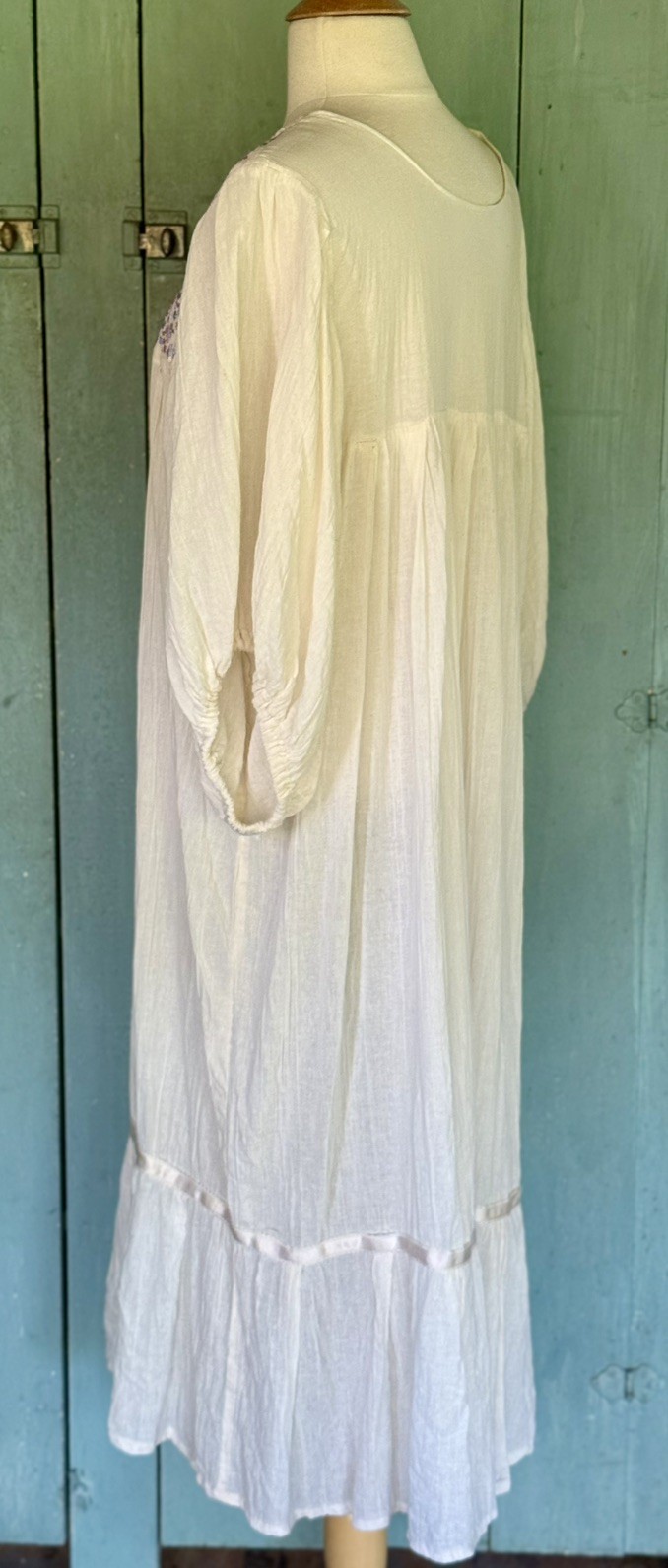 Pintuck Mexican Hand Stitched Embroidered Cotton Gauze Shift Dress Crochet L-XXL