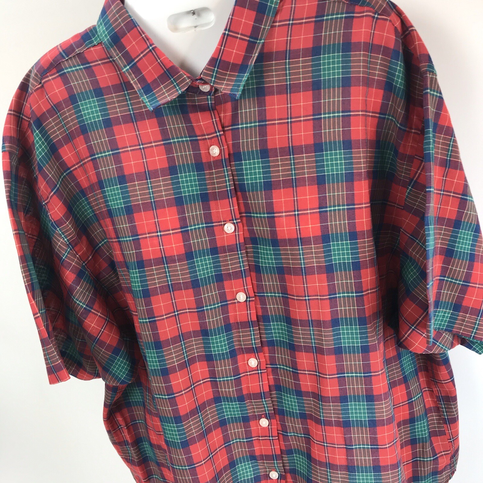 Vintage Blouse The Fox Collection Plaid Button Top Plus Sz 44 Red USA grunge