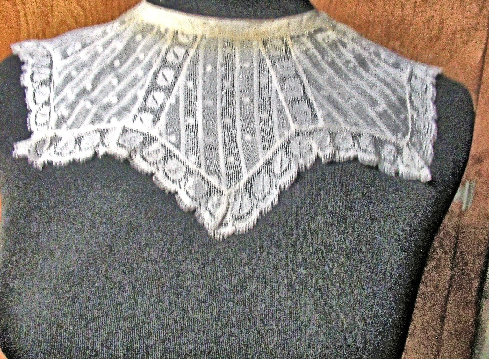 Vtg Lady&rsquo;s Dress Collar White Woven-Stripe Lawn Linen & French Lace Wedding