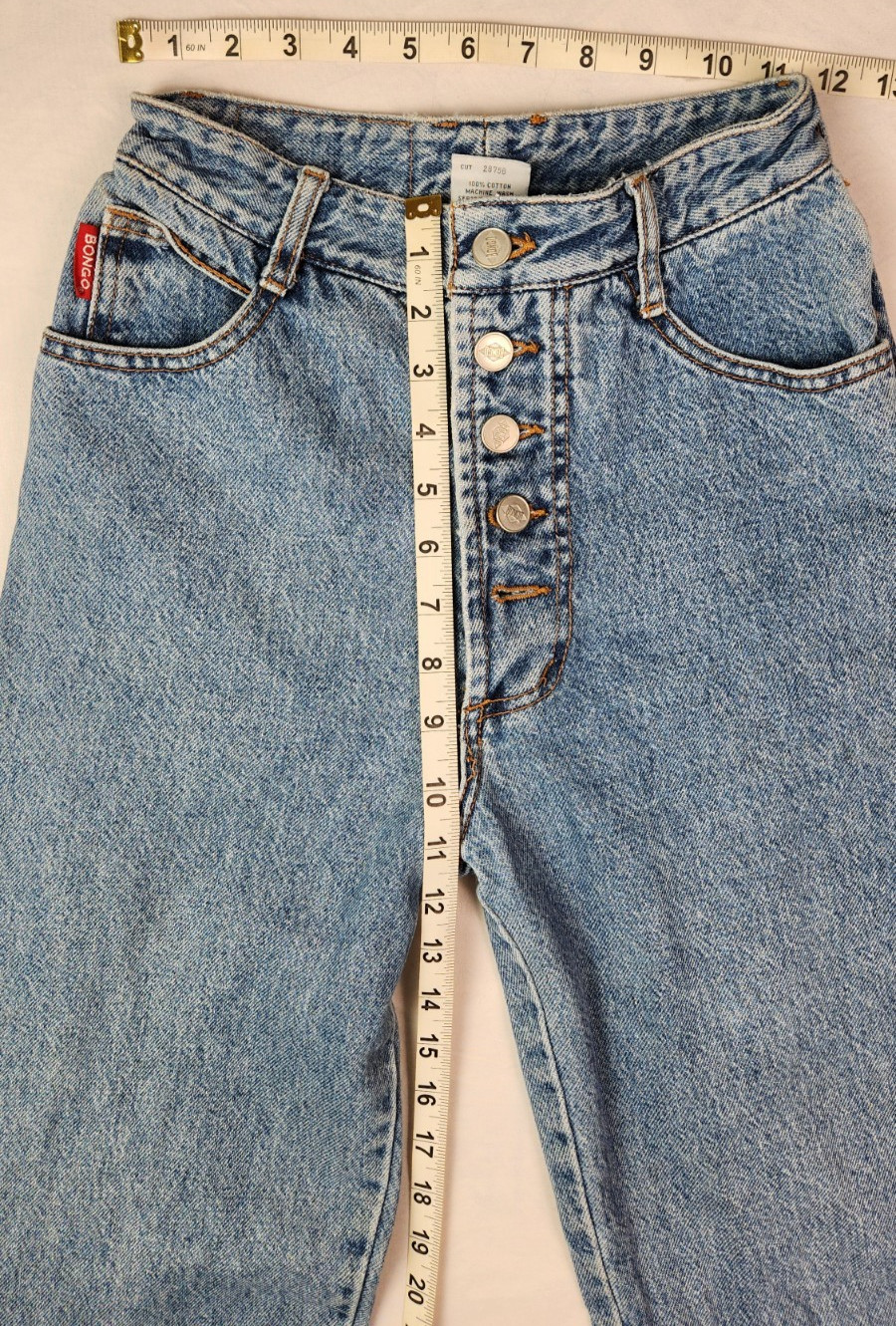 Vintage Bongo Jeans Exposed Button Fly Acid Wash Stone Wash sz5 23 Inch Waist