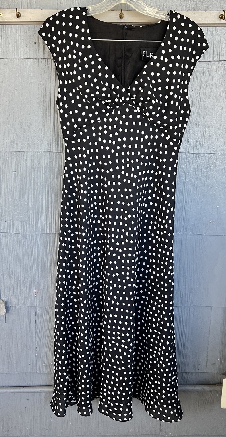 Vintage SL Fashions Womens 6 Black Polka Dot Cocktail Dress Sleeveless Empire