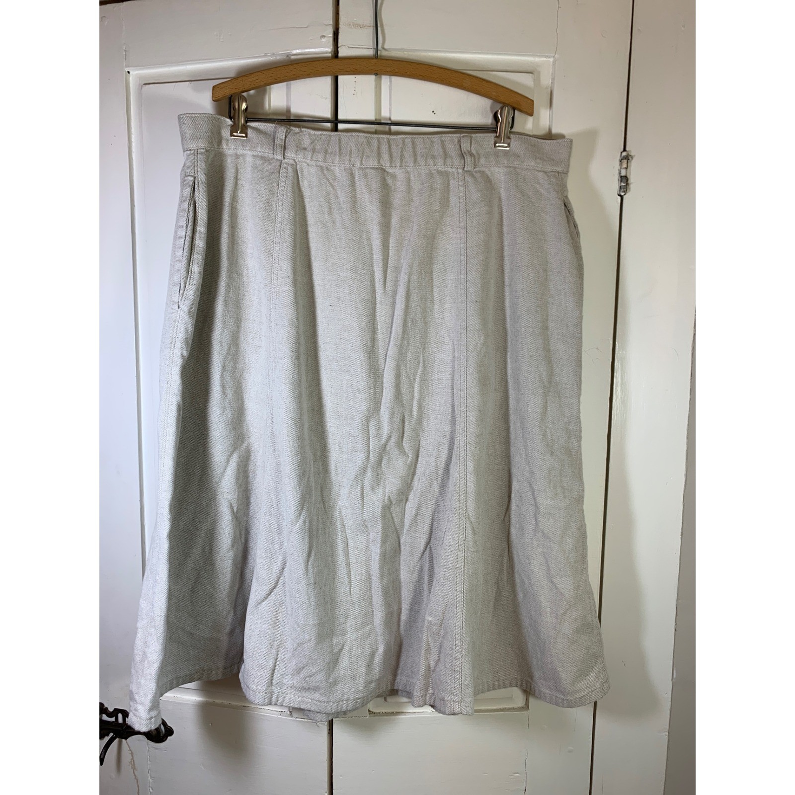 Gotcha Covered Too Vintage Button Front Midi Skirt Oatmeal Flax Plus Size 22W