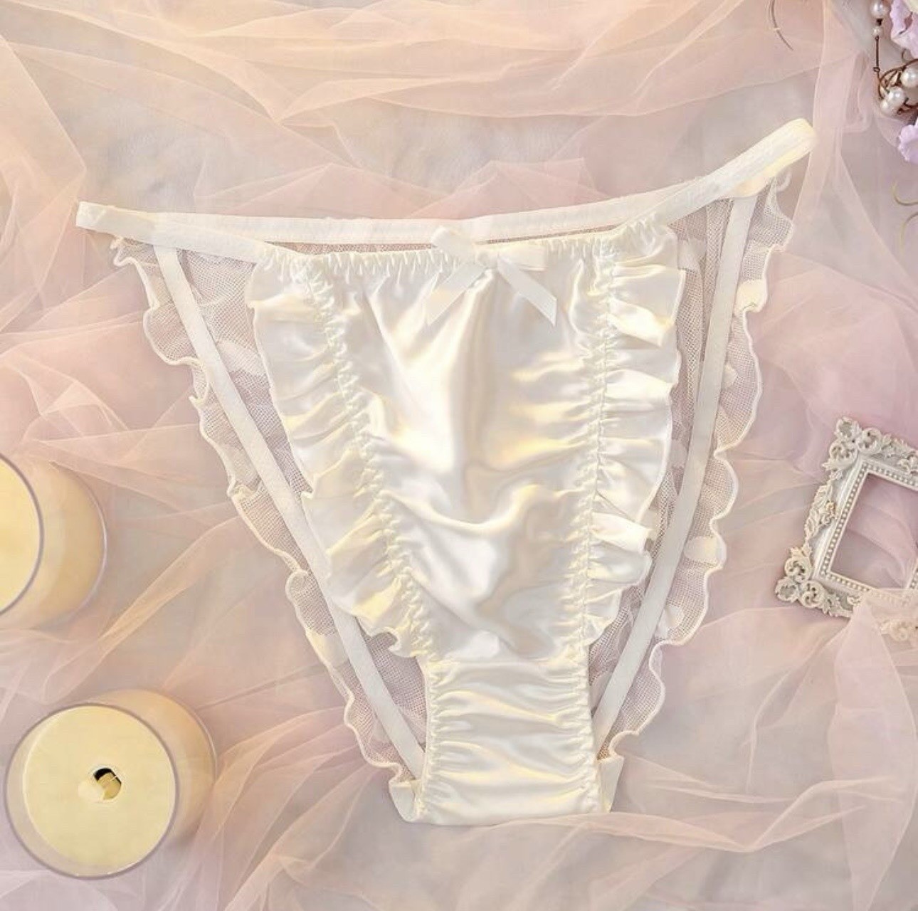 VTG 90’s Style Satin Bridal String Bikini Lolita Chiffon Panties PLUS 4XL NEW