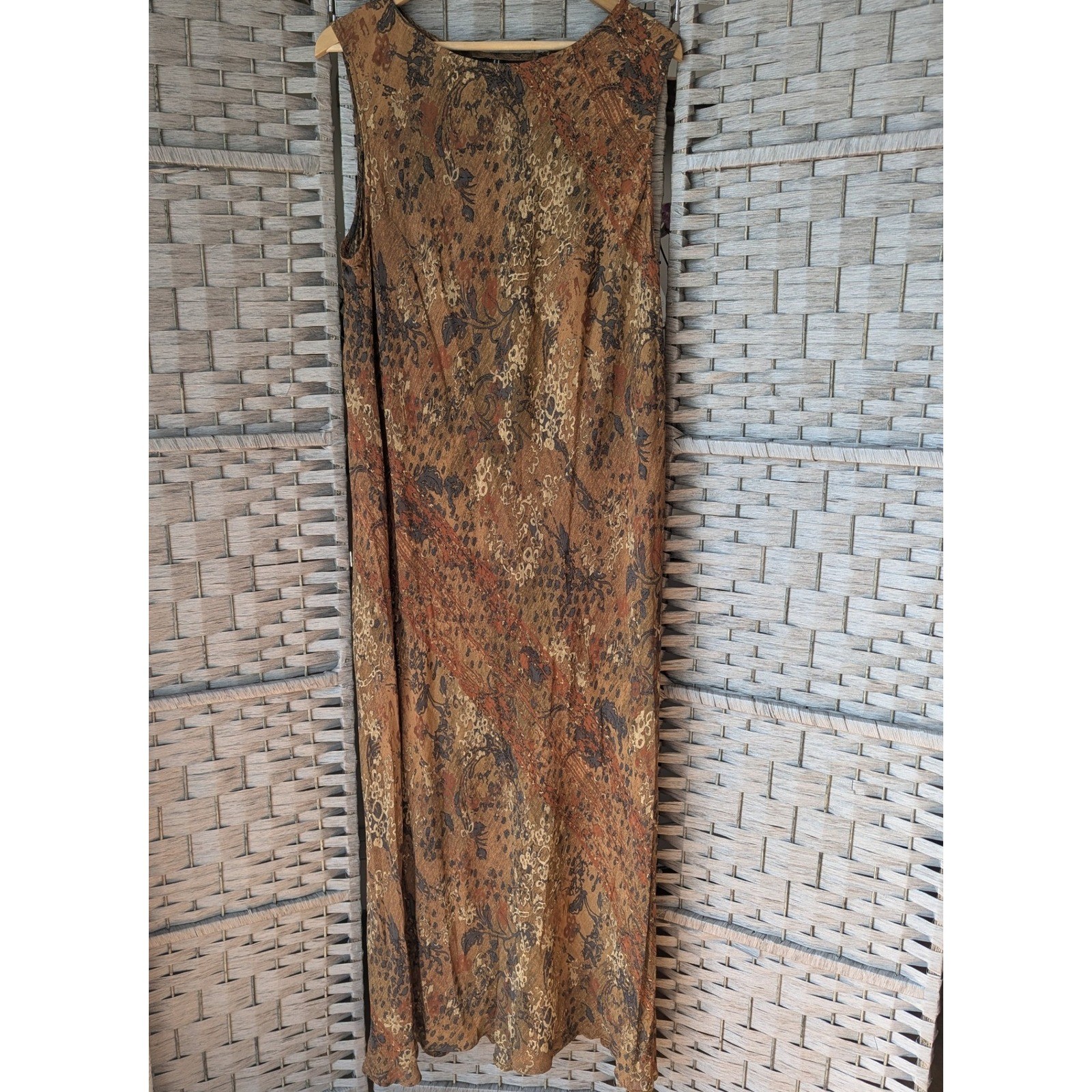 Vtg 90s Carole Little Brown Floral Paisley Maxi Sleeveless Shift Dress Boho 22W