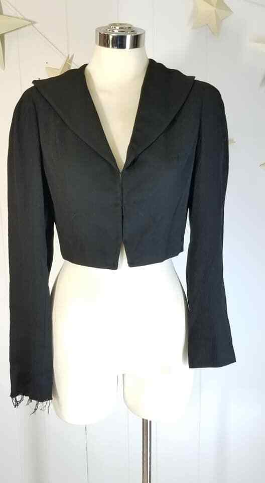Vtg 40s 50s Cropped Black Faille Jacket Lapels to Shoulder! Unfinished