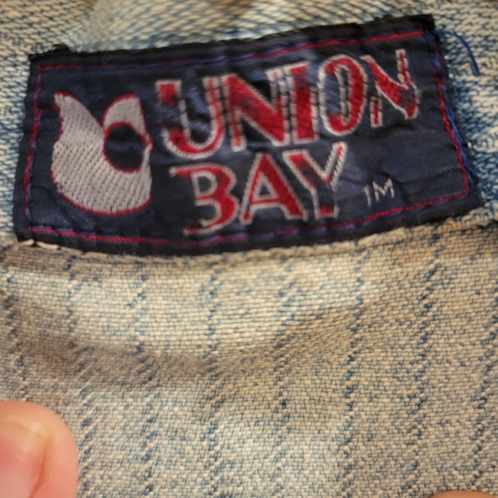 Vintage Union Bay Denim Jacket 100% Cotton Trucker Country Distressed Size Small