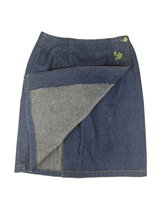 Y2K 90s Vintage 100% Cotton Denim Western Cowboy Boots Cactus Embroidered Skirt