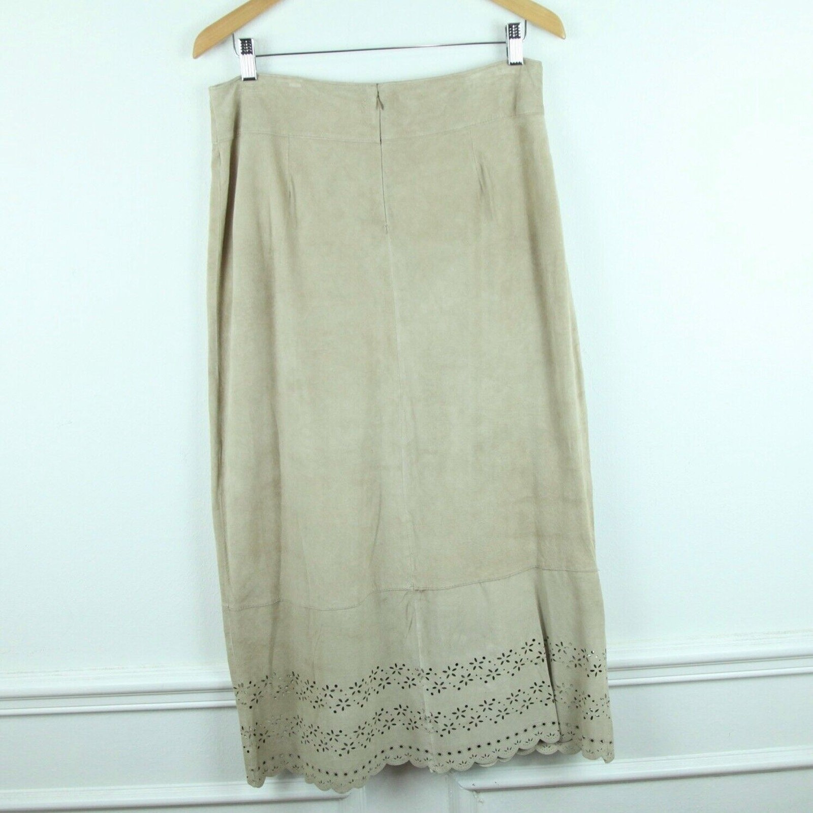 Vintage 90s Y2K Suede Midi Skirt Punch Out Lace Western Cowgirl Boho Hippy 12 L