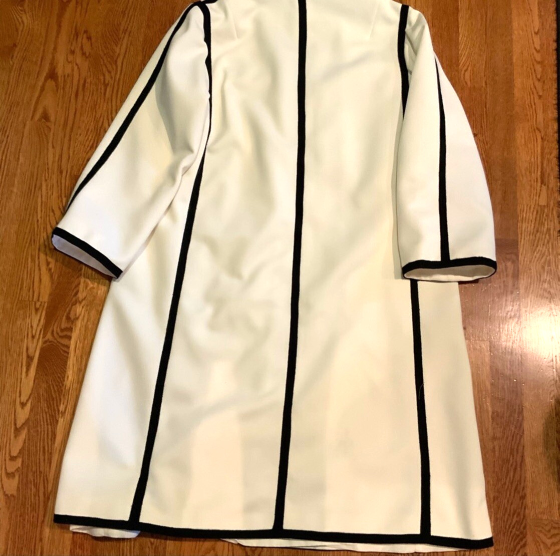 Lilli Ann Coat Vintage Button Front Cream Black Lined 46 in Chest READ