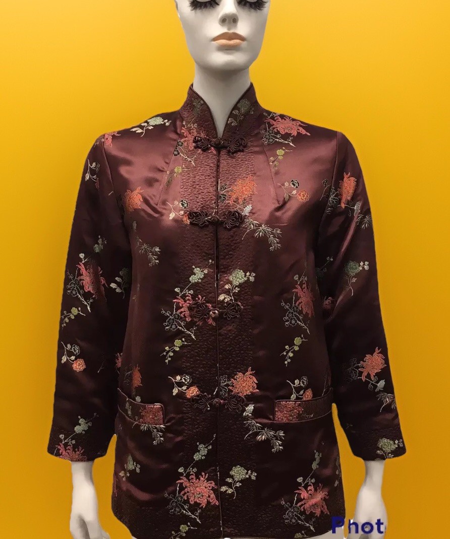 Vintage Insulated Peony Brand Satin Asian Jacket Cheongsam M