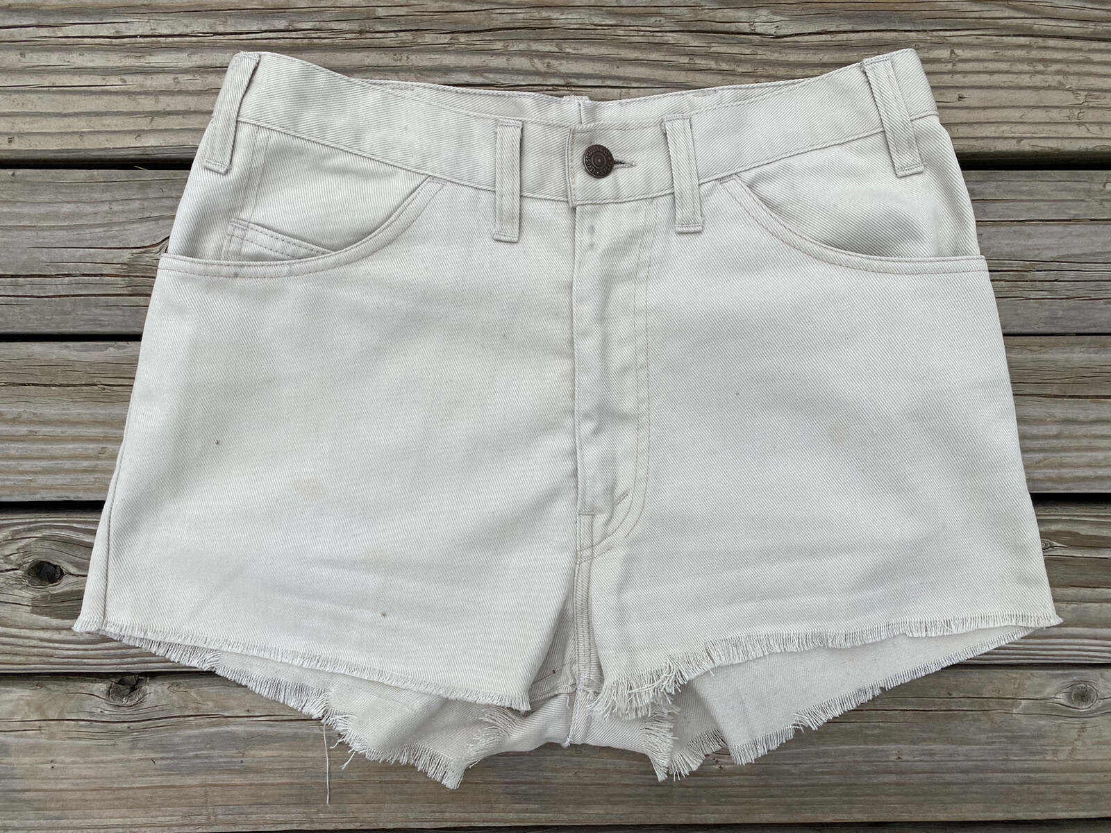 LEVIS Cut Off Shorts 29.5&Prime; Waist Khaki 60s 70s Big E Sta Prest Mid Mod USA