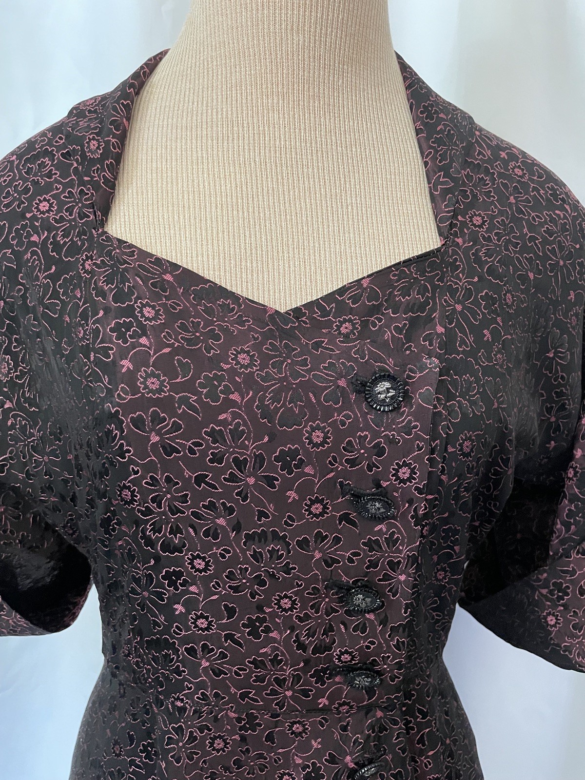 Vintage 1950s Black and Pink Formal Cocktail Dress Striking Details B34 W26