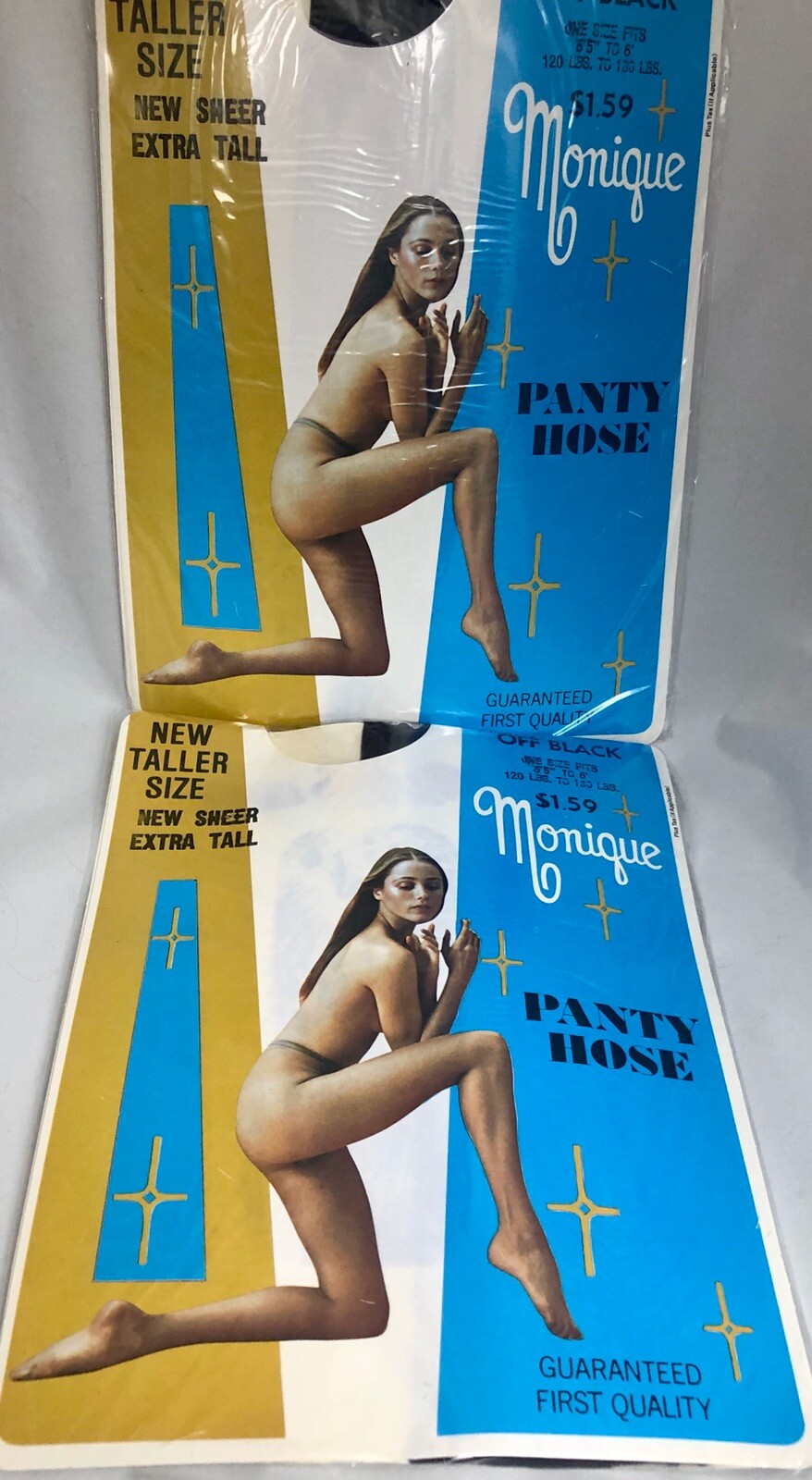 2 Pair Vtg Monique Sheer Off Black Extra Tall Nylon Panty Hose Stockings NOS