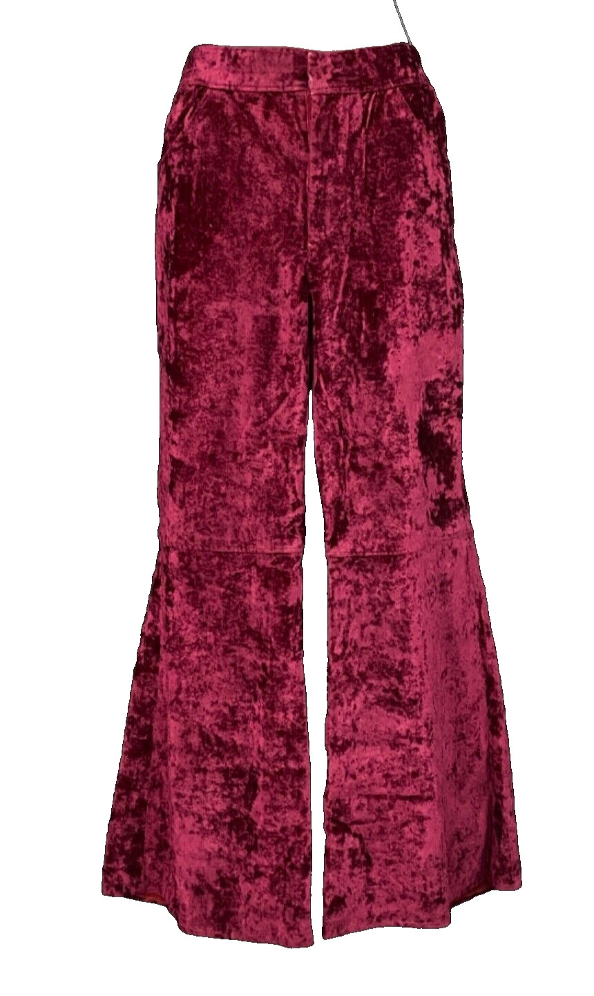 Vintage 1970s burgundy velour bellbottoms wide leg pants velveteen velvet 30 S