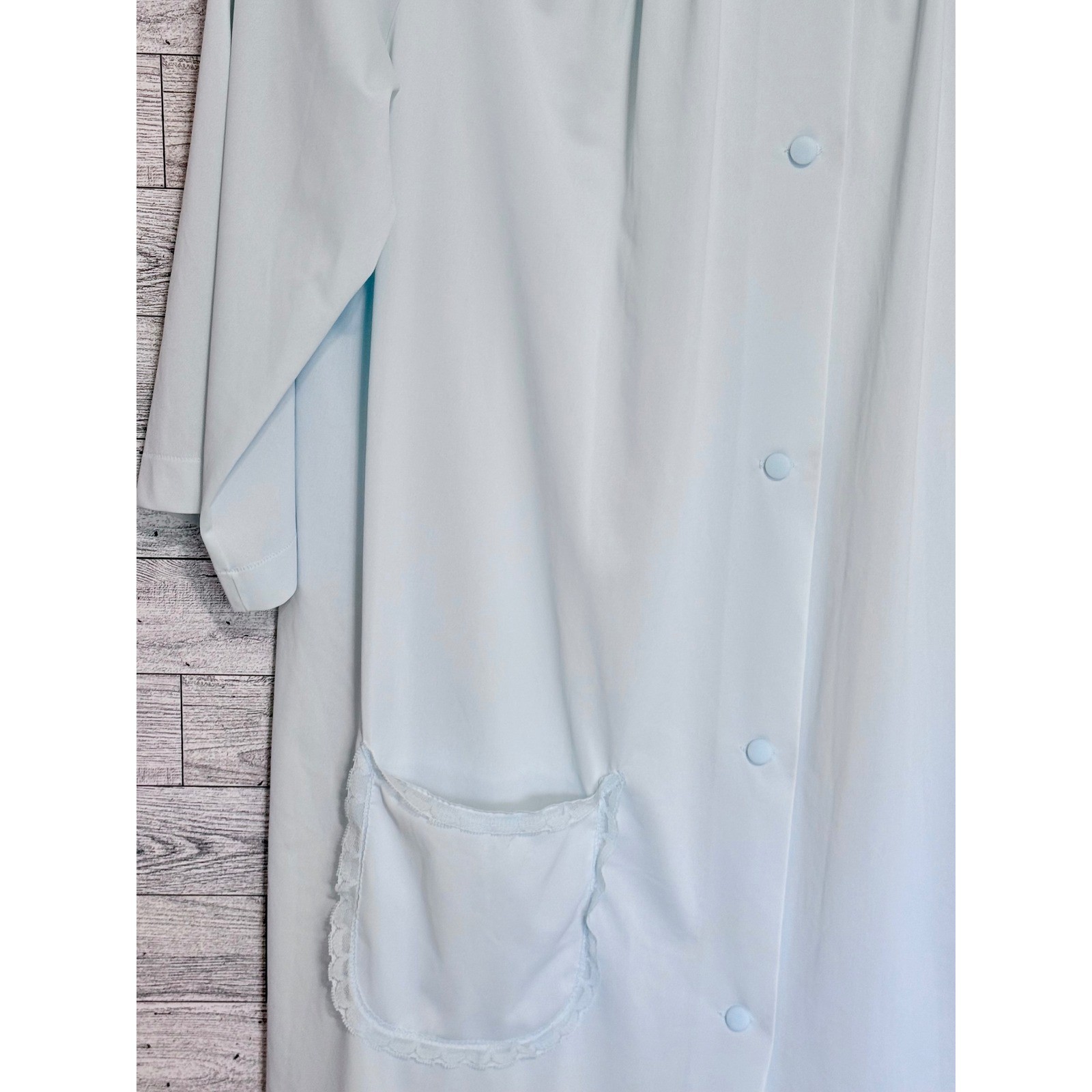 Shadowline Vintage Blue Robe and Nightgown Set Lace Peter Pan Collar Medium
