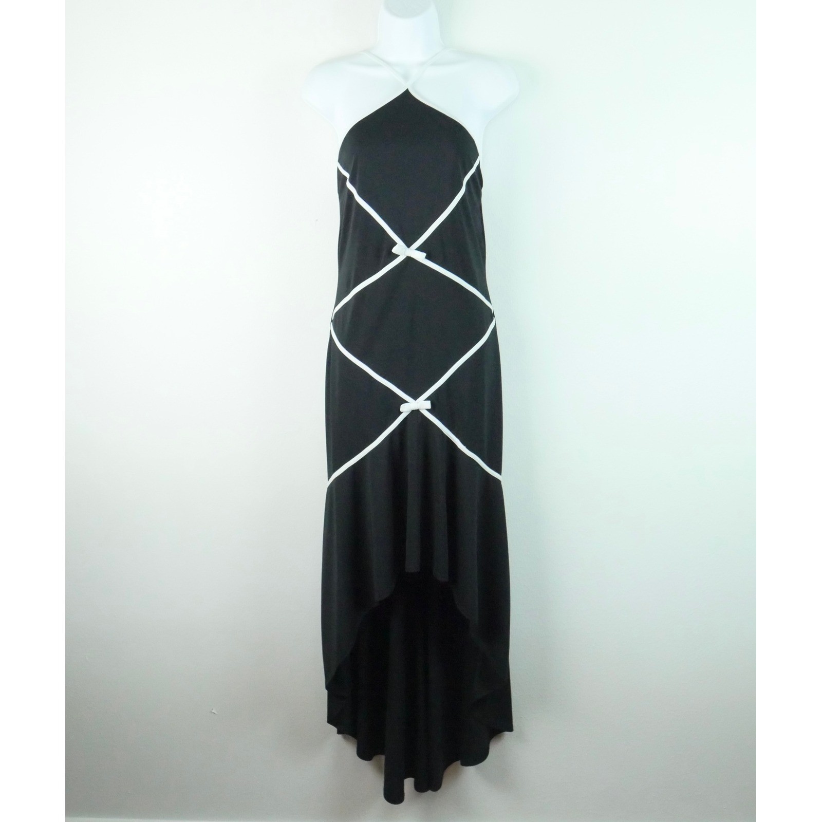 Betsy & Adam Black Halter Prom Dress Vintage Y2K High Low Maxi Baddie Formal 8