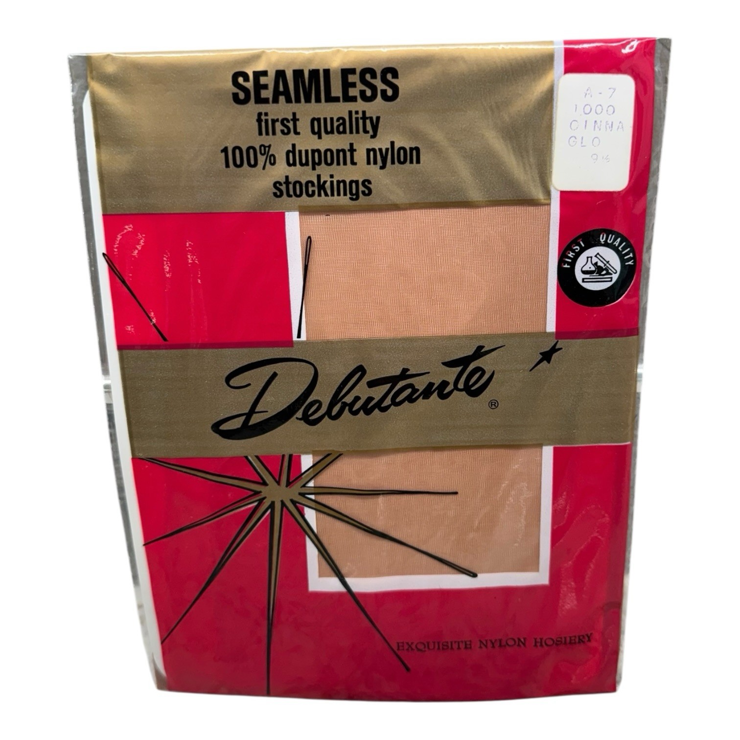 Vtg Debutante Exquisite Stockings Seamless 100% DuPont Nylon Cinnaglo Size 9 1/2