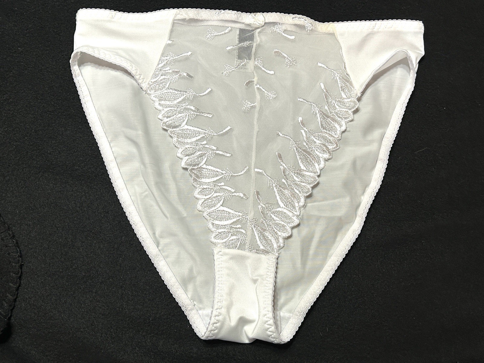 Vtg DONNA LOREN 258X Embroidered Sheer Mesh Hi-Cut 4X White Panties #333
