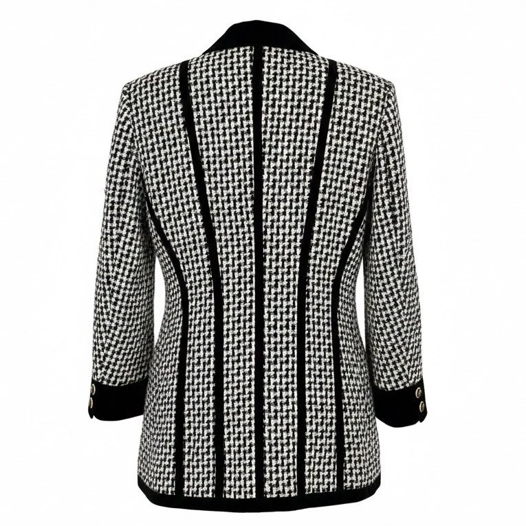 ESCADA by Margaretha Ley Houndstooth Blazer Jacket Tweed Velvet Size 40