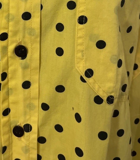 Instant Glamour Vtg 1980&rsquo;s Postmodern Cotton Yellow Shirt Black Polka Dot OS
