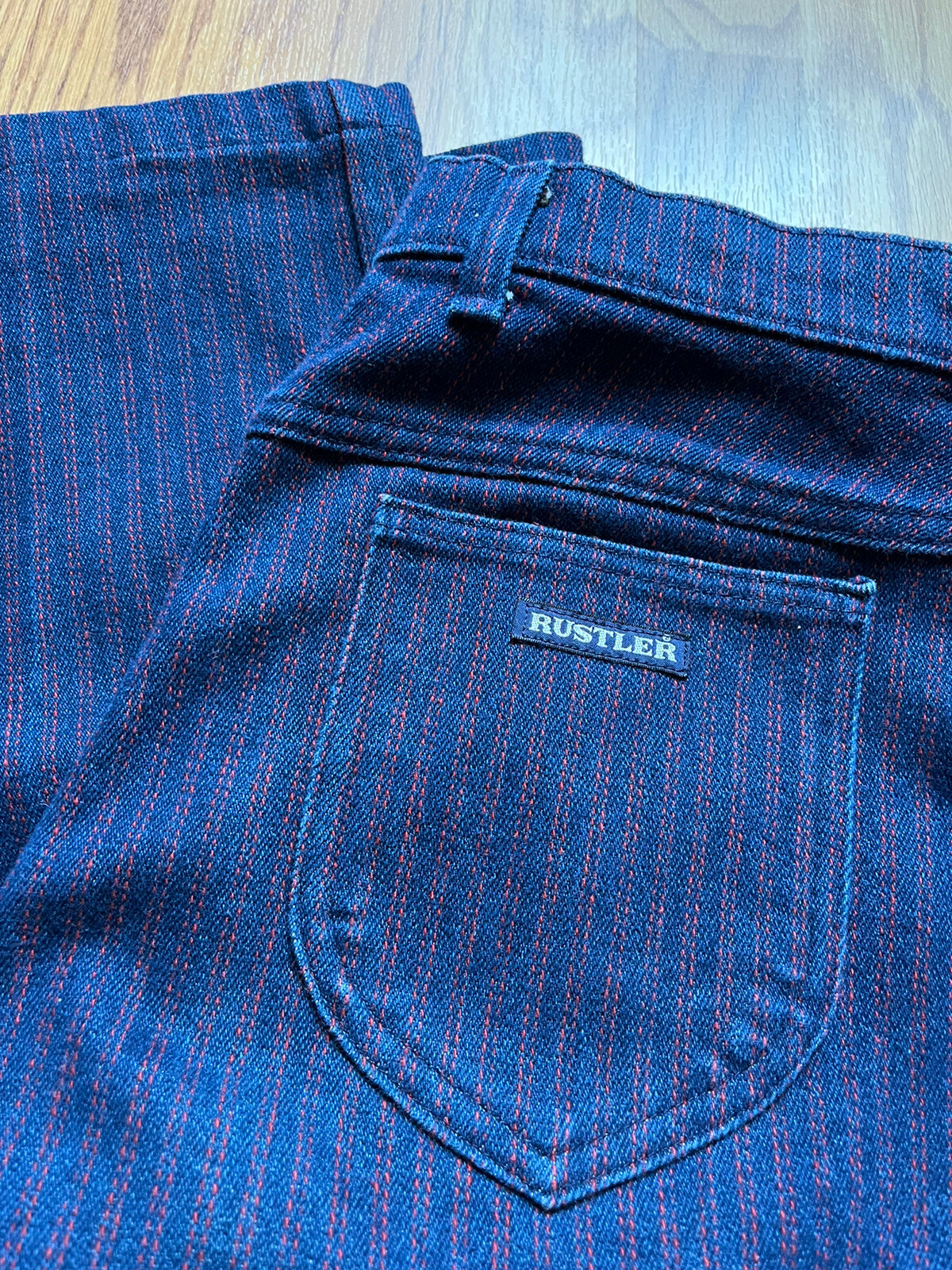 Vintage Women&rsquo;s RUSTLER Denim Jeans Original Dark Blue w Red Stripes 34×28 USA