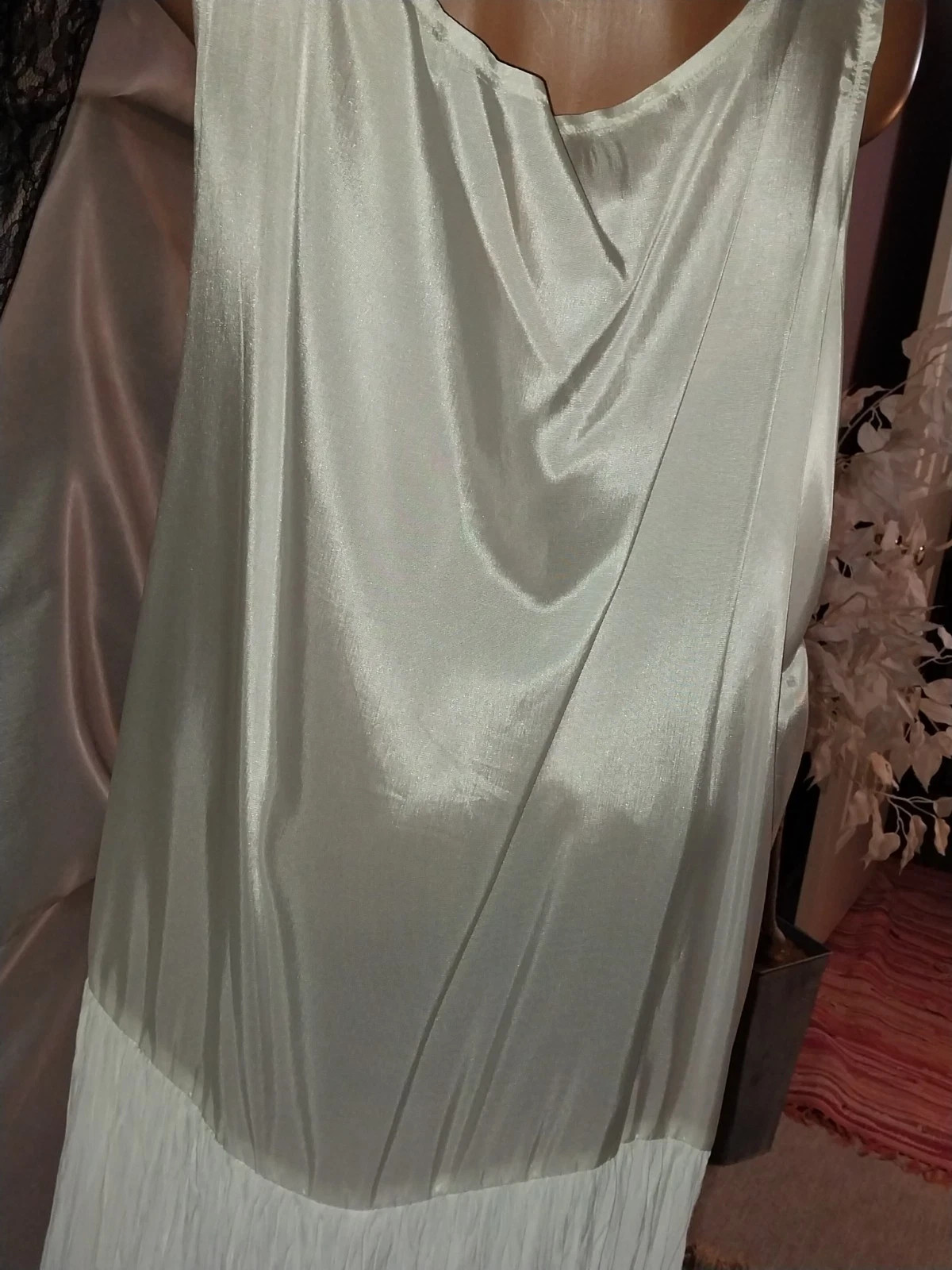 VTG Satin Lace Drop Waist Flapper Maxi Dress Roaring 20s styL 50 ETHEL CANE ESQU