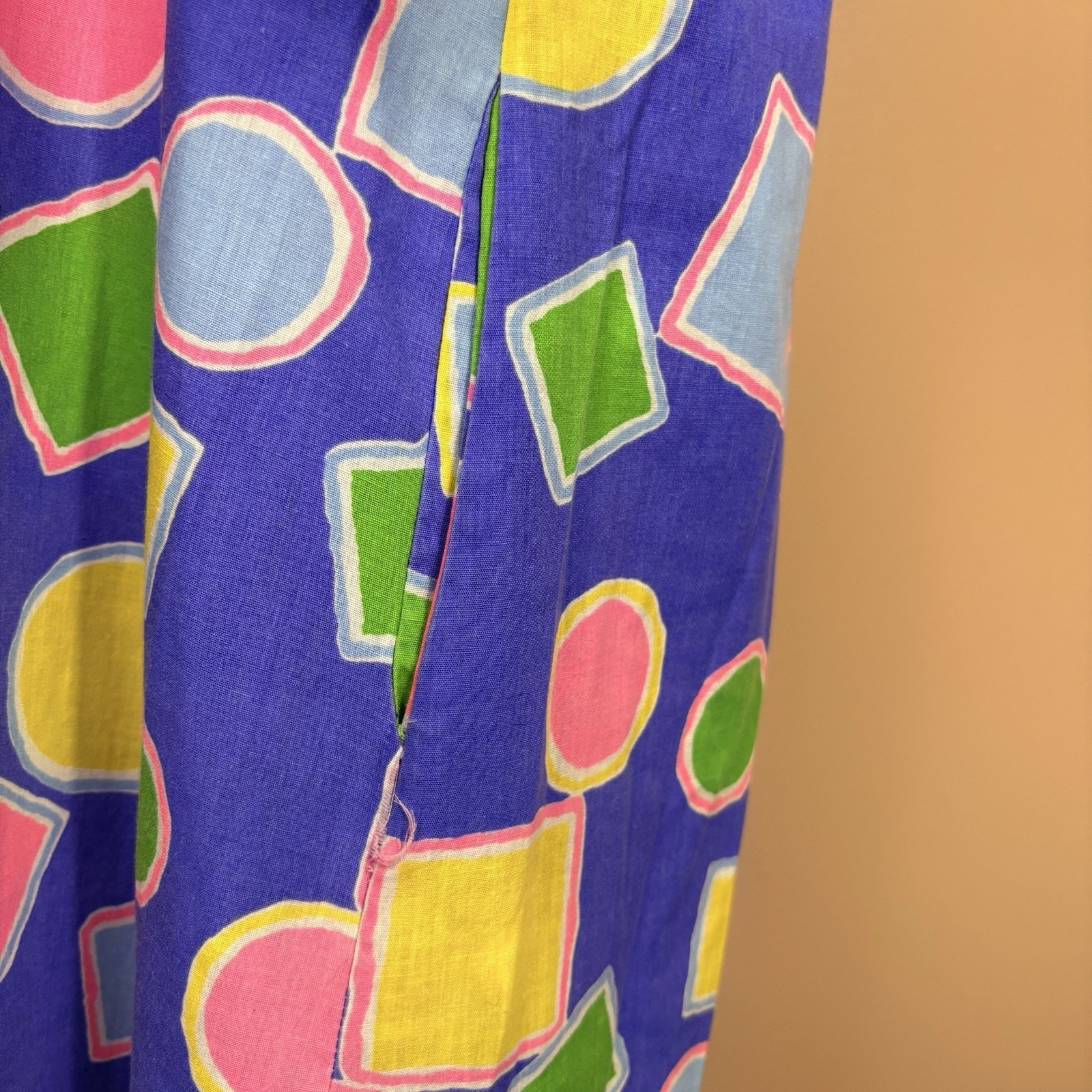 Vintage David Brown California Geometric Maxi Dress Art Teach 80s 90s Size L