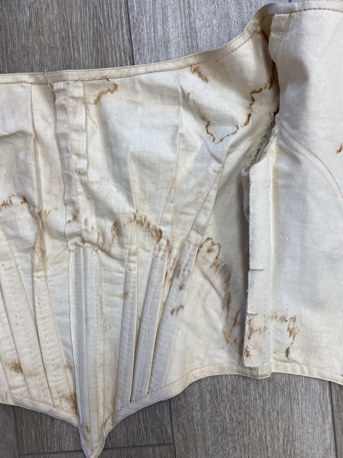 Antique Victorian Ivory Colored Silk Moire Lace Up Back Pointed Bodice AS IS