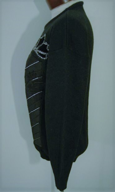 VINTAGE 80s GLAM BLACK SEQUIN SATIN LACE EMBELLISHED CHRISTMAS PRESENT SWEATER M
