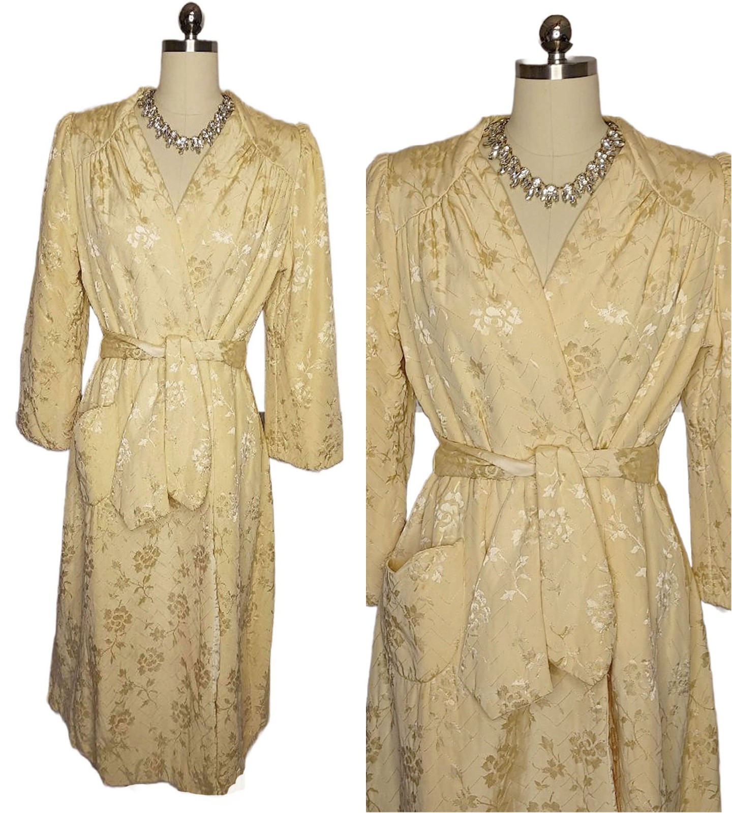 VINTAGE 40s/ 50s ROYAL MAID JACQUARD BROCADE QUILTED ROBE IN GOLD DUST