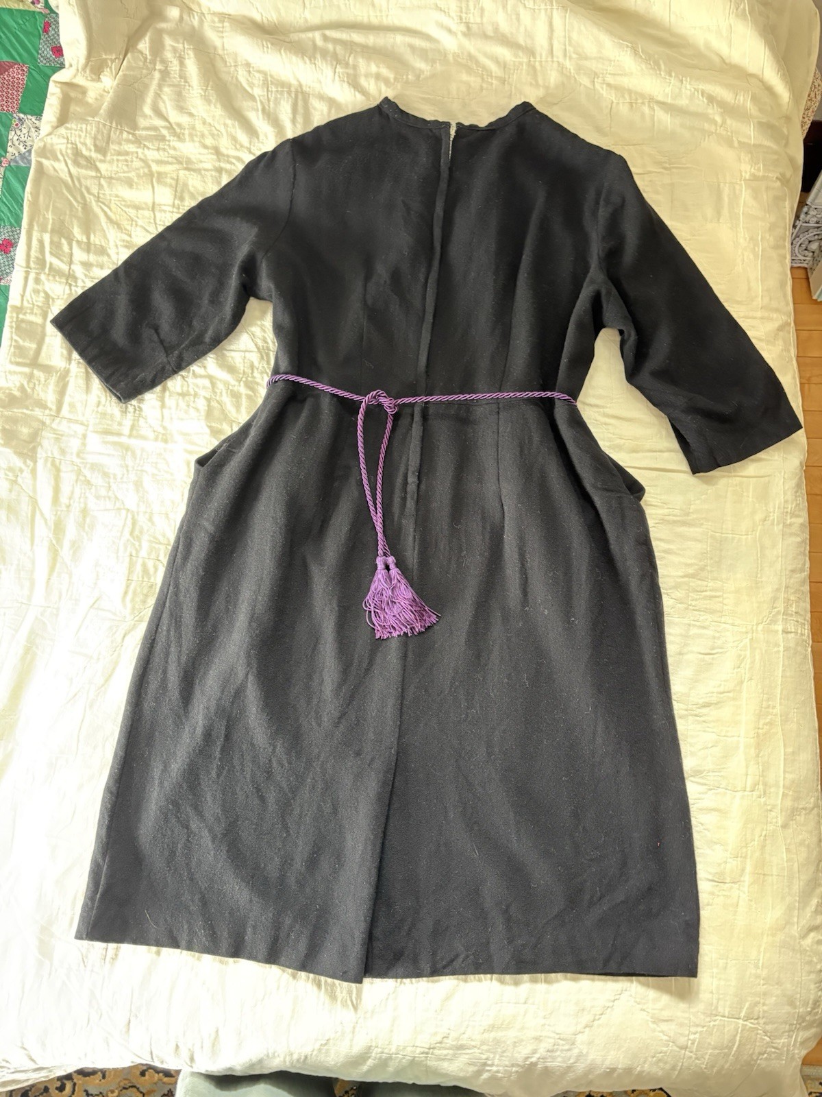 1940s Handmade (?) Vintage Black Formal Cocktail Plus Size Wool Dress Size 18/20