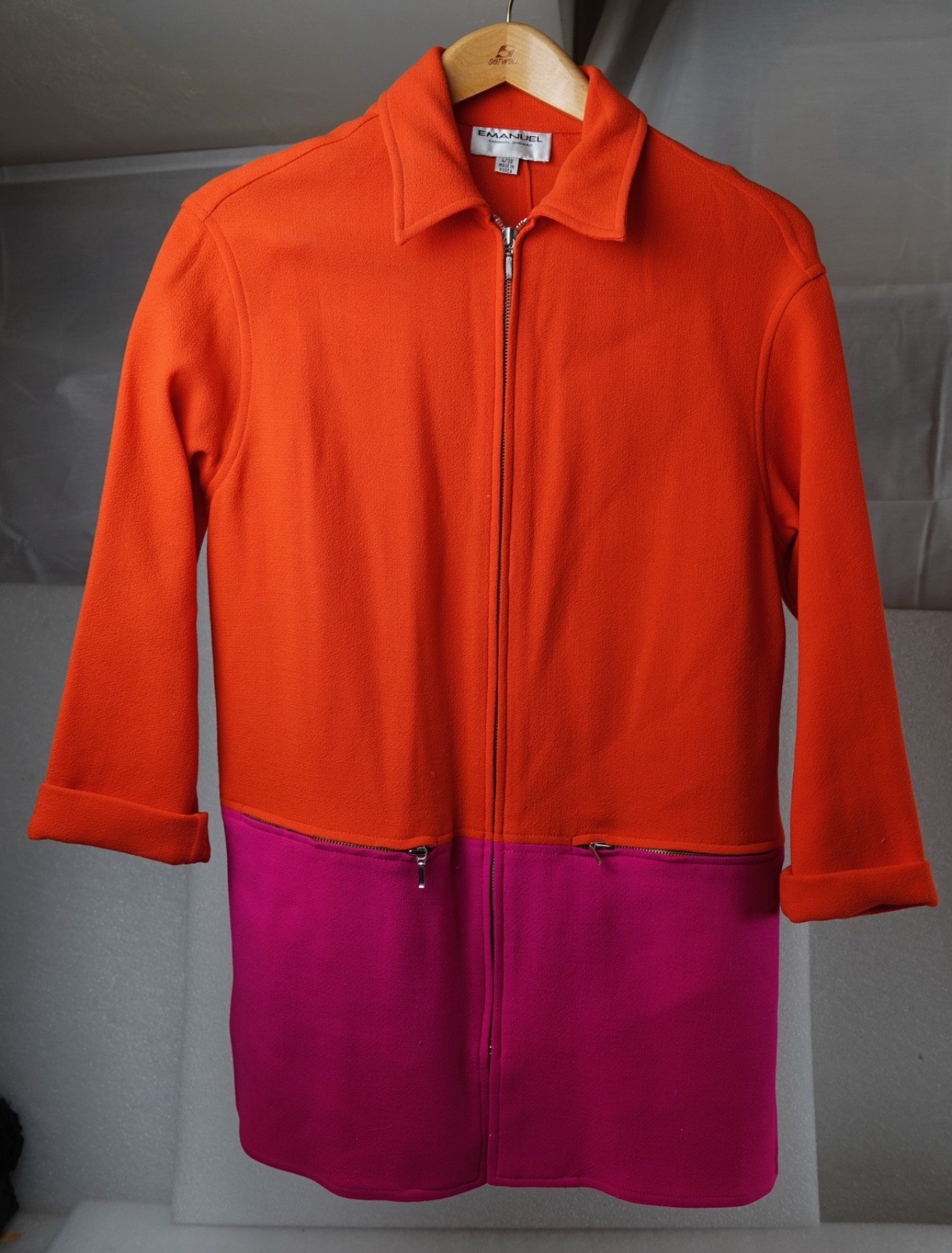 VINTAGE WOMANS EMANUEL UNGARO ORANGE COLORBLOCK 1960&rsquo;S JACKET 4/38