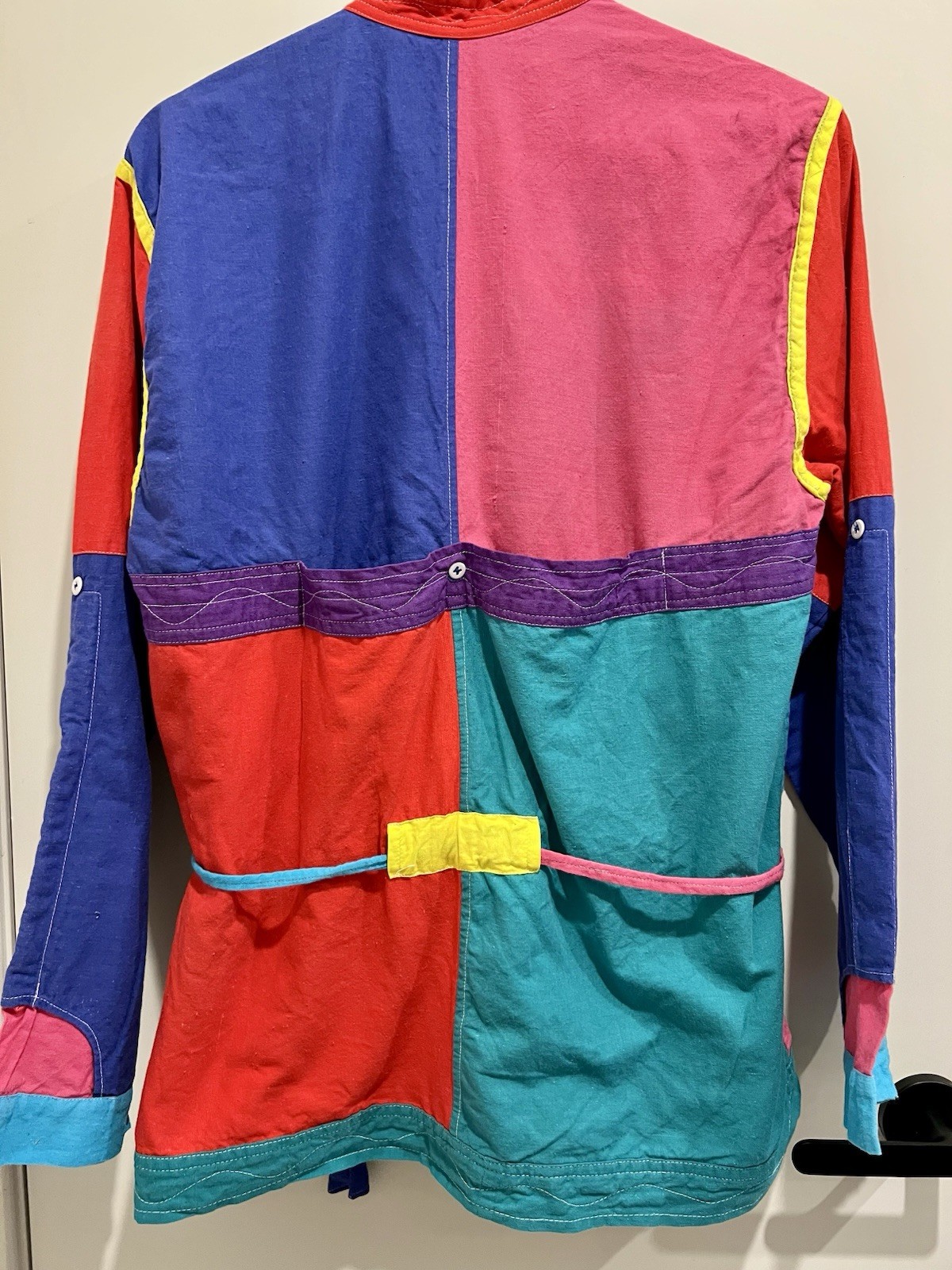 Vintage Handmade Retro 2-in-1 Reversible Patch Color Block Jacket Robe Size M/L.