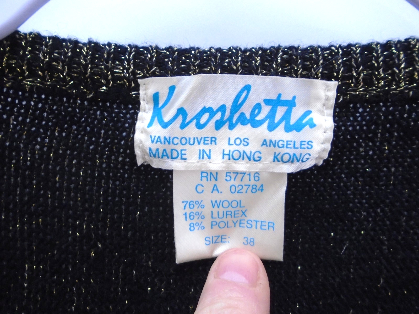 Vintage Kroshetta gold beaded wool foil sweater Womens Size 38 Made in Hong Kong