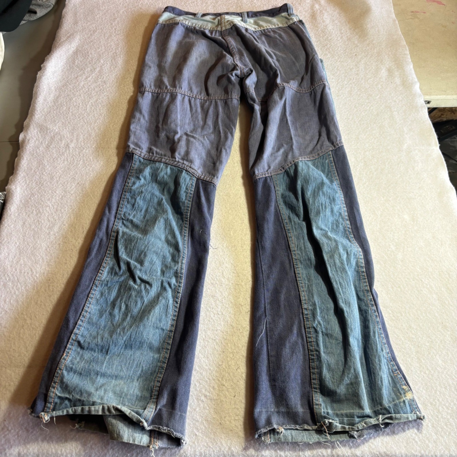 Vintage 1950s Patchwork Jeans Bell Bottom Flare Denim 100% Cotton Size 12