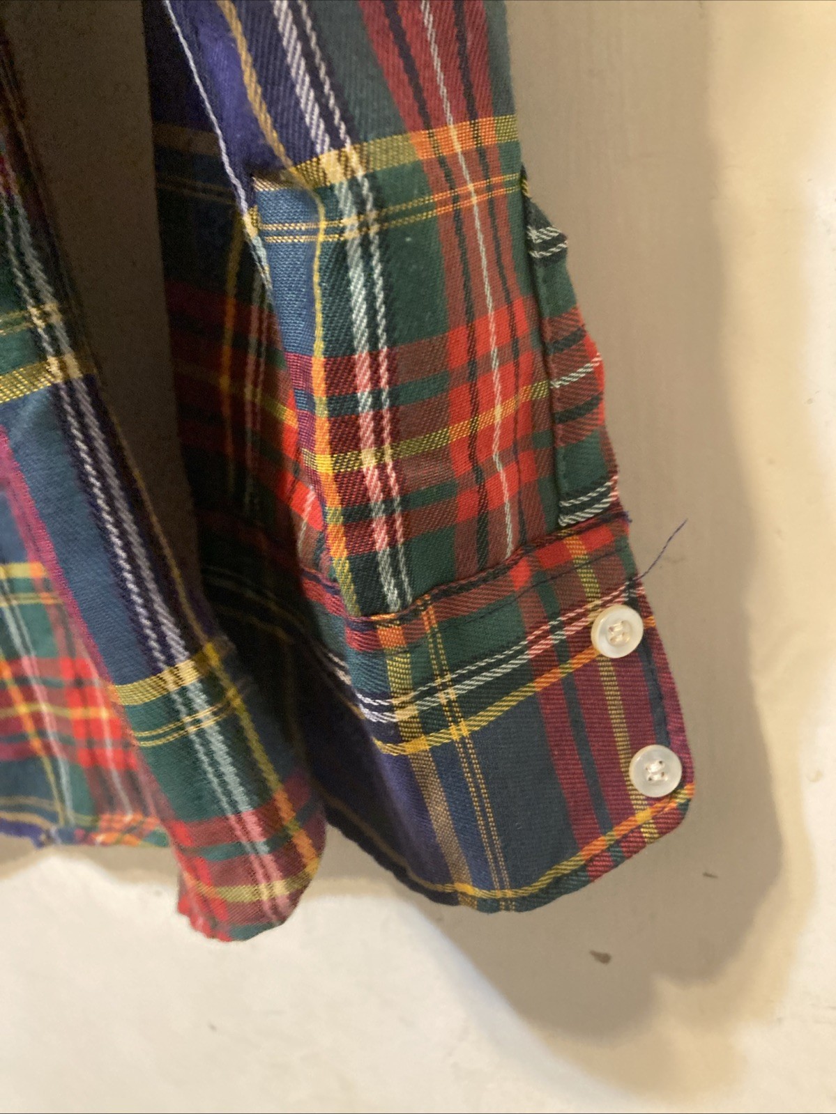 Vintage plaid 100% cotton button-down red navy green yellow white women’s 11/12