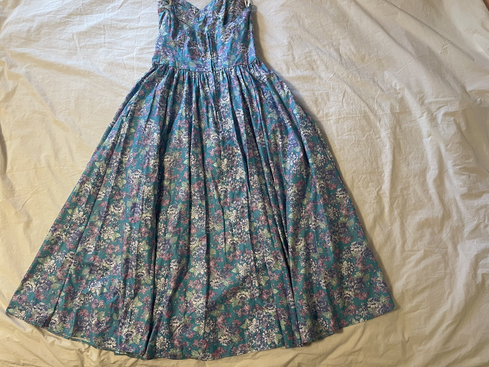 Laura Ashley Vintage 90s Floral Strapless Dress Aqua Purple US Sz 10 runs small