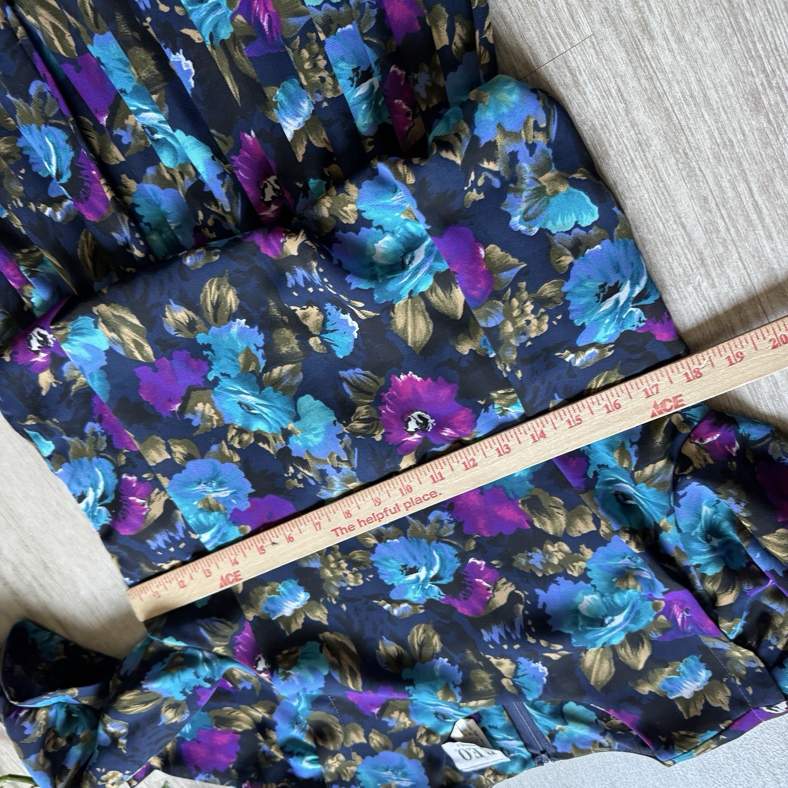 VTG 80s REO Originals Dress Women&rsquo;s 12 Floral Pleated Long Sleeve Blue Violet