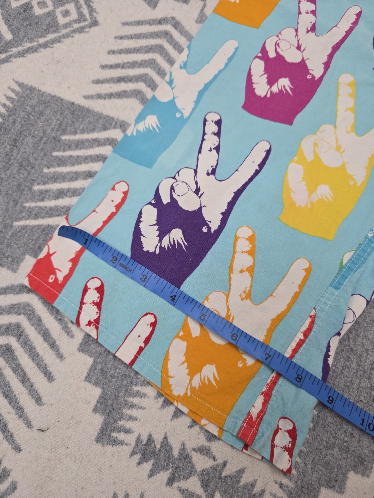 Vintage 1960s Peace Sign Hand Print Lounge Pants Hippie Mod Novelty Cotton 26-36