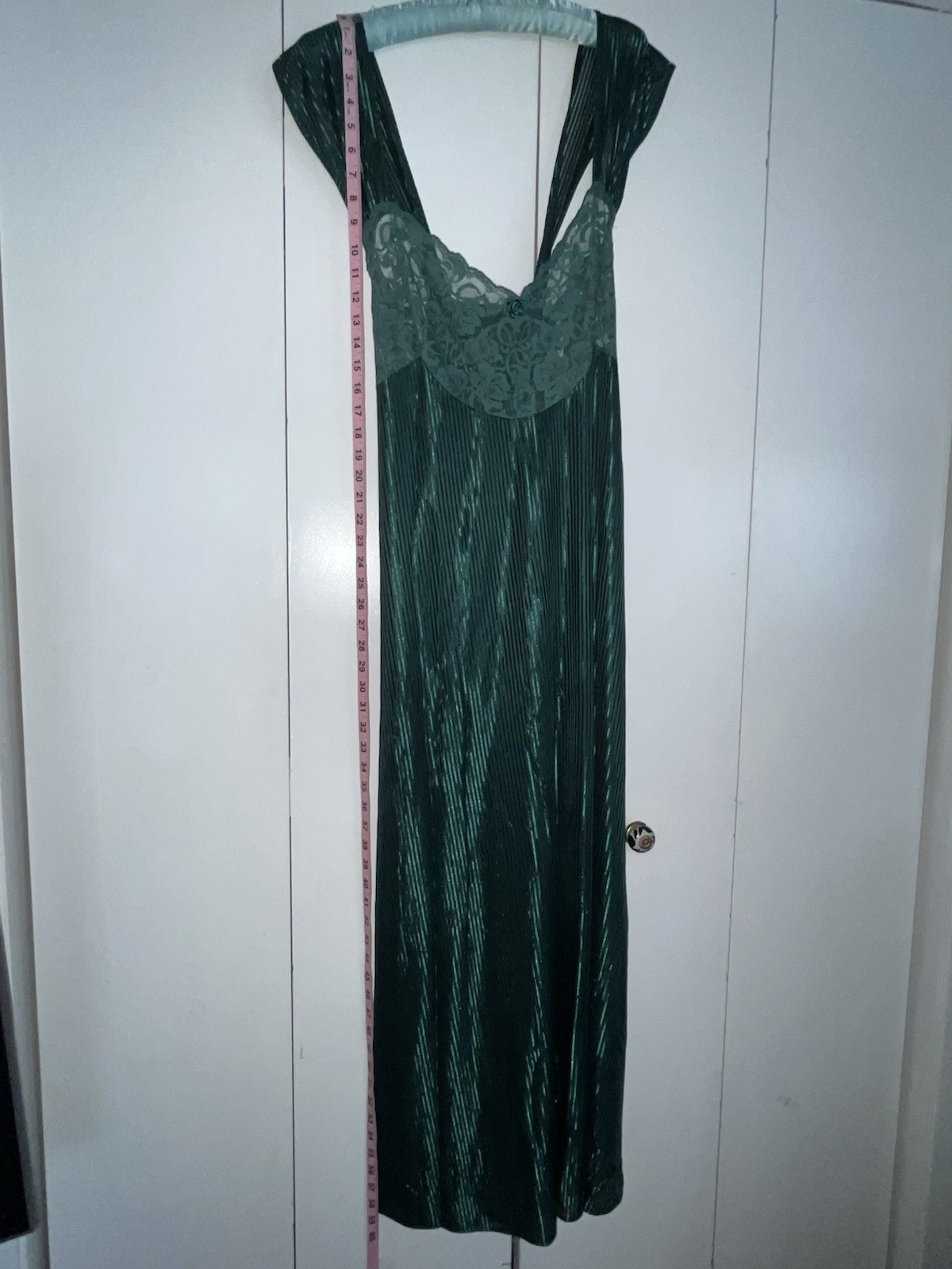 VTG Plus Size 2X Petra Fashions Emerald Green Nightgown CrissCross Back Illusion