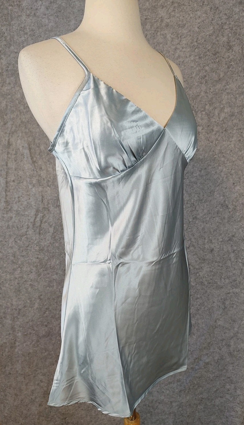 90s Y2K Vintage Slip Dress Size Small Powder Blue Shiny Coquette Fairy Chemise