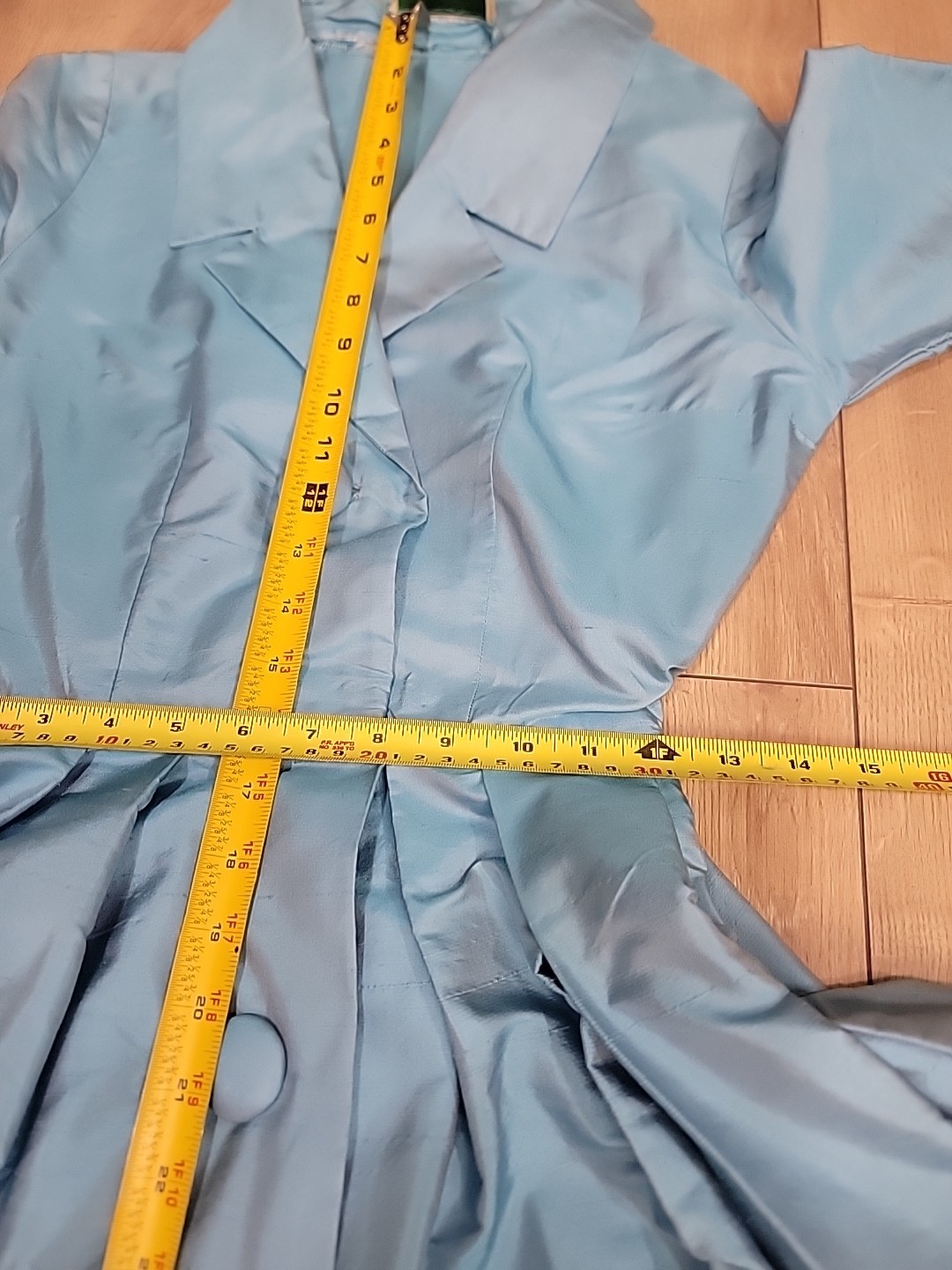 Rare VTG 50s Marie Leavell Aqua Blue Silk Shirt Dress Mid Century Boutique/Pleat