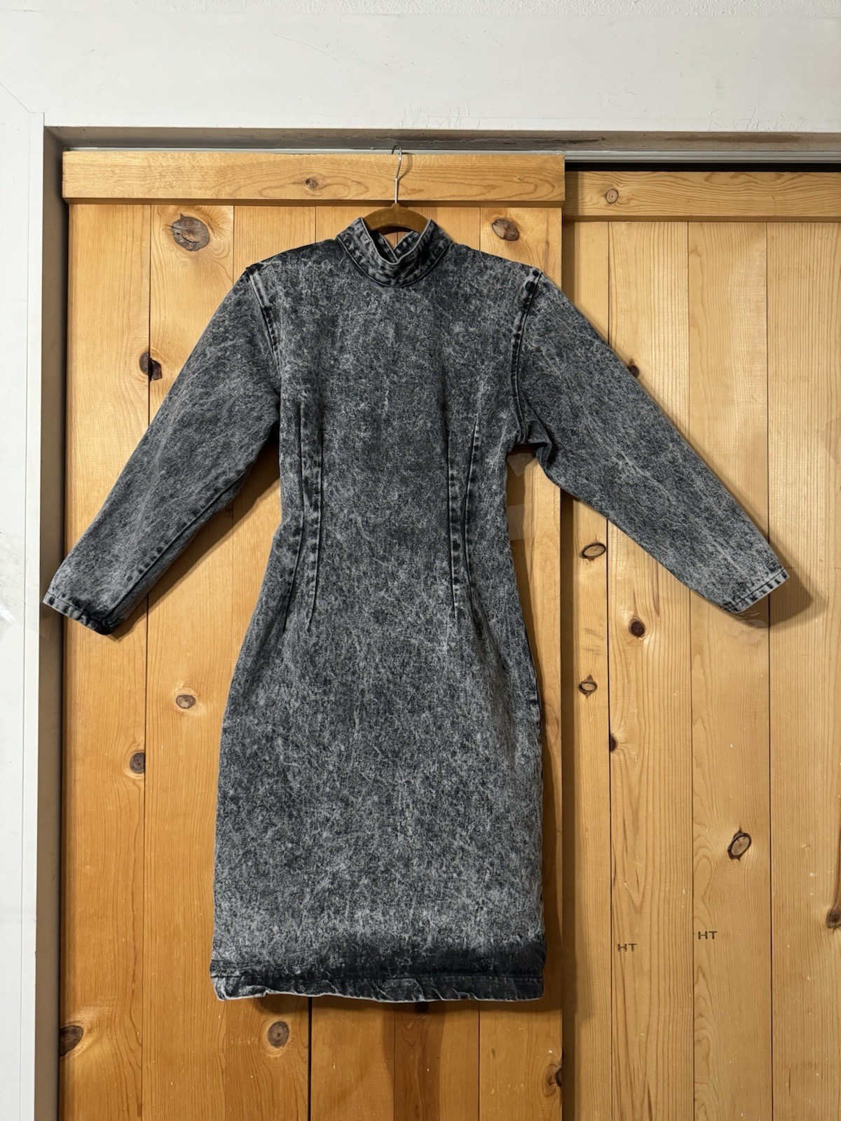 80&rsquo;s VTG Paris Blues Stonewashed Black Acid Wash Bodycon Dress Juniors 7 XS/S