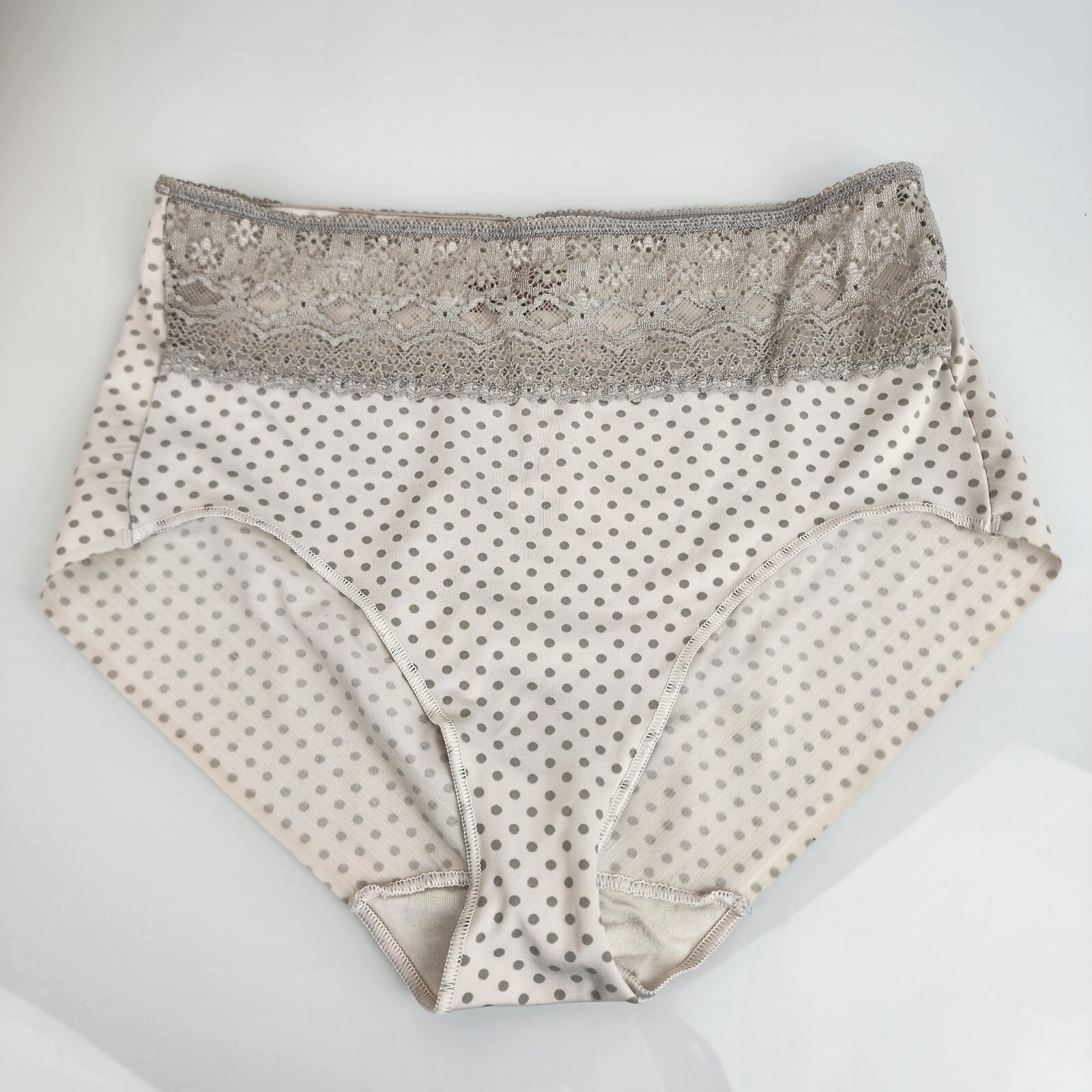 Naomi & Nicole Gray Lace Polka Dot Microfiber Hi Waist Panties L Large 7