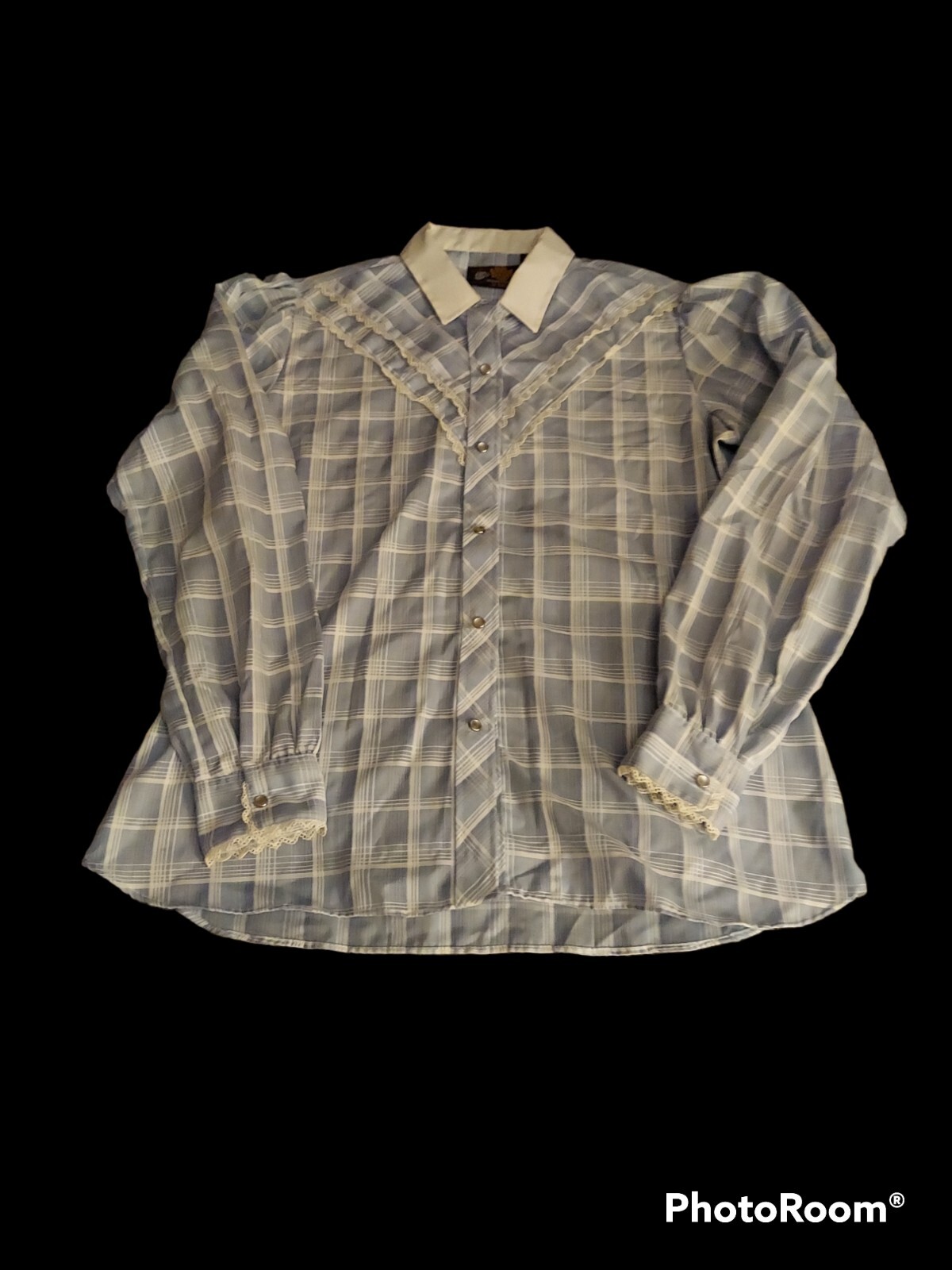 Vintage Kenny Rogers Womens Western Button Down Shirt Lace Blue Size 15/16 Great